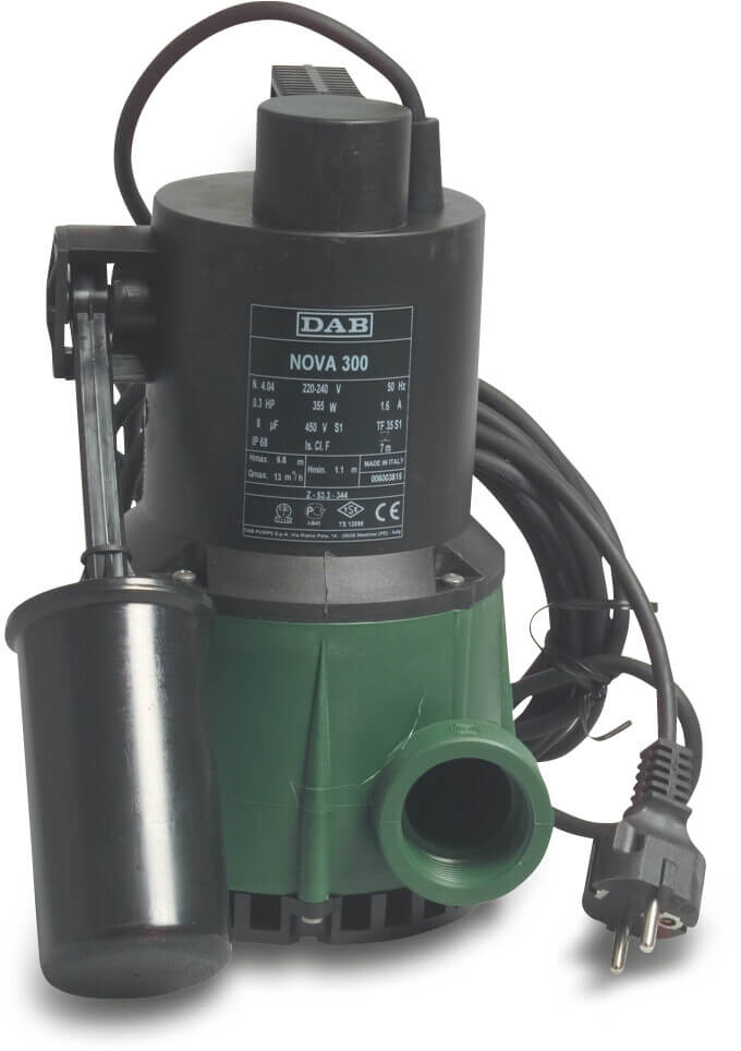 DAB Tauchpumpe Technopolymer 1 1/4" Innengewinde 1,6A 230VAC Grün Typ NOVA 300 M-A mit Schwimmer