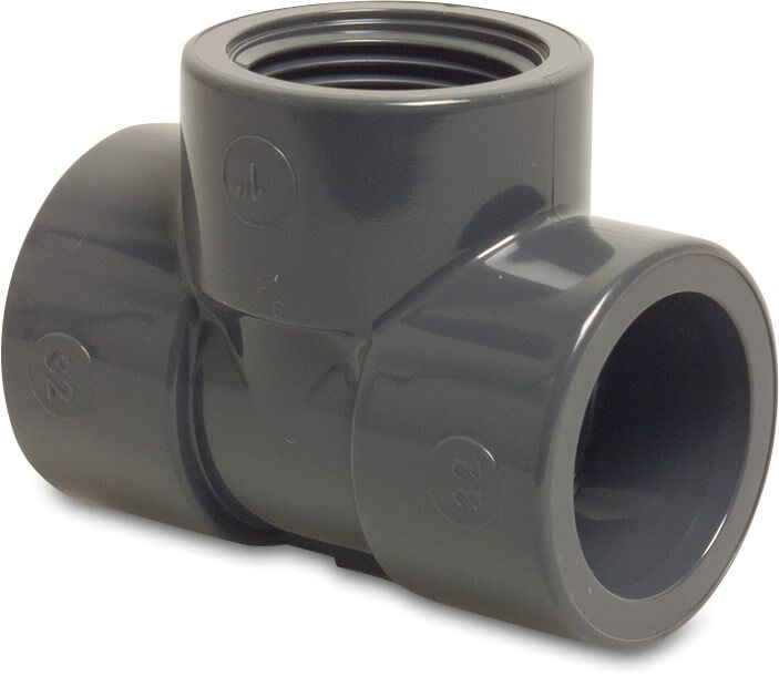 Profec T-piece 90° PVC-U 16 mm x 3/8" x 16 mm glue socket x female thread x glue socket 10bar grey