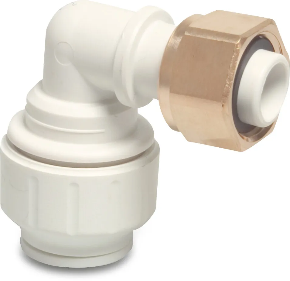 Speedfit Adaptor elbow 90° POM/brass 15 mm x 1/2" push-in x female threaded nut 10bar white DVGW/KIWA/WRAS