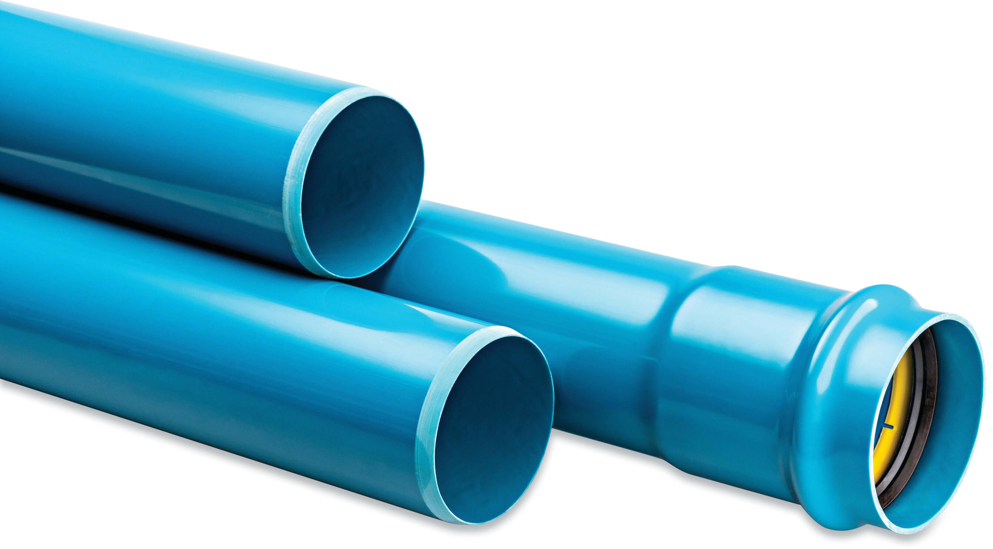 Druckrohr PVC-A 225 mm x 6.3 mm Steckmuffe x Glatt ISO-PN10 Blau 6m KIWA