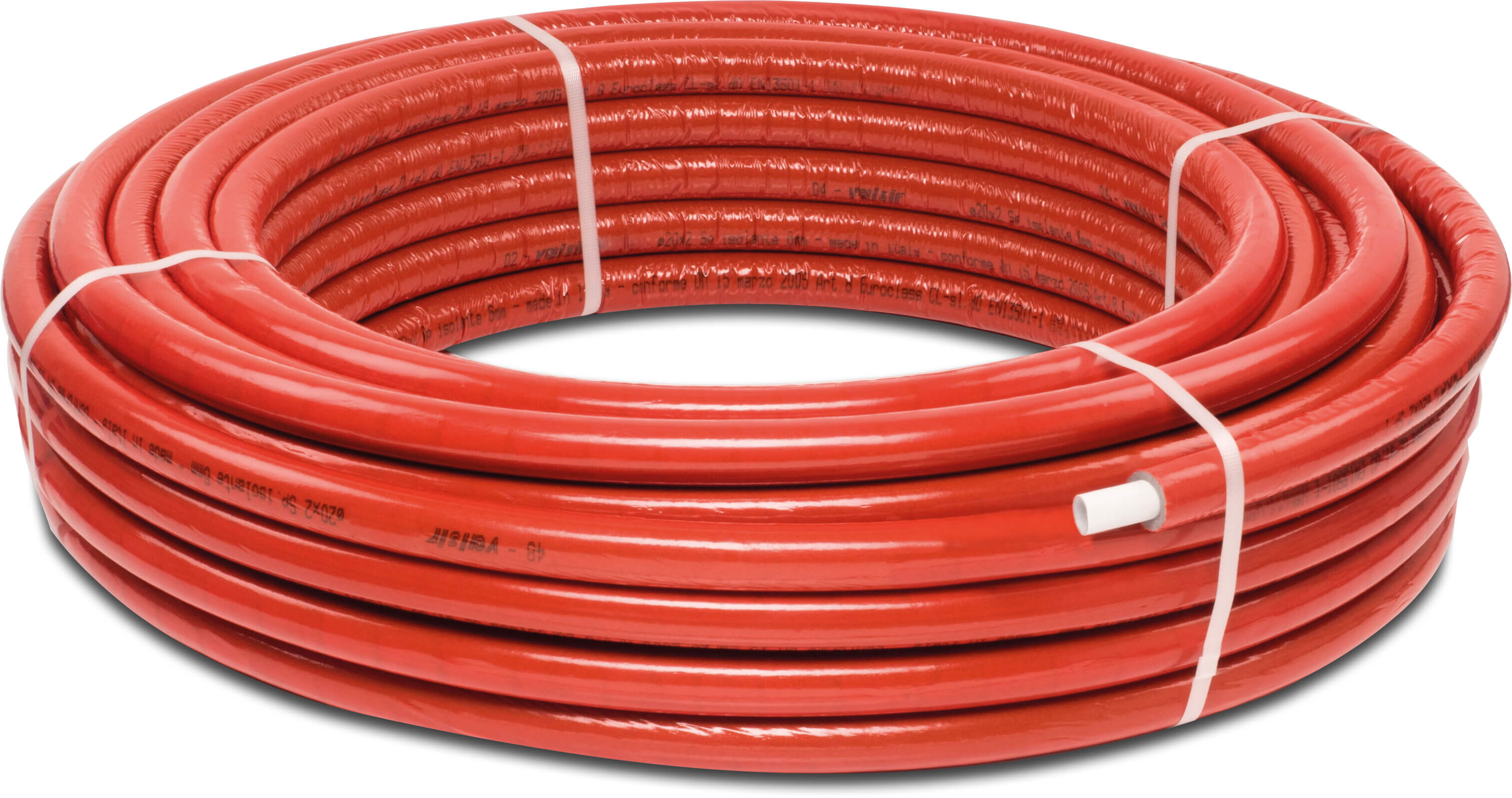 Isoleret trykrør PE-Xb/AL/PE 16 mm x glat 10bar hvid 50m KIWA type Mixal red jacket