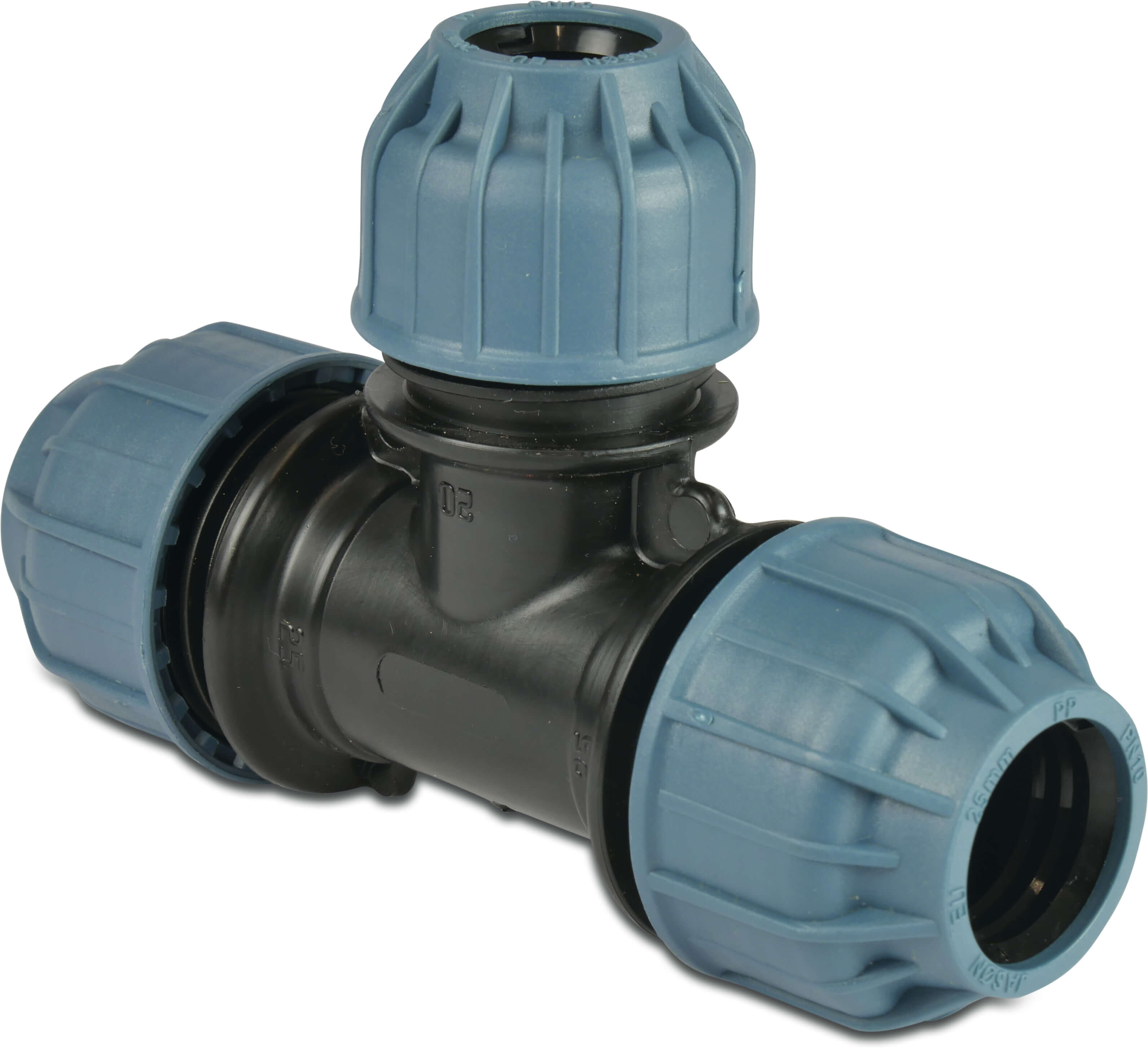 Jason Reducer T-piece 90° PP 40 mm x 32 mm x 40 mm compression 10bar black/blue
