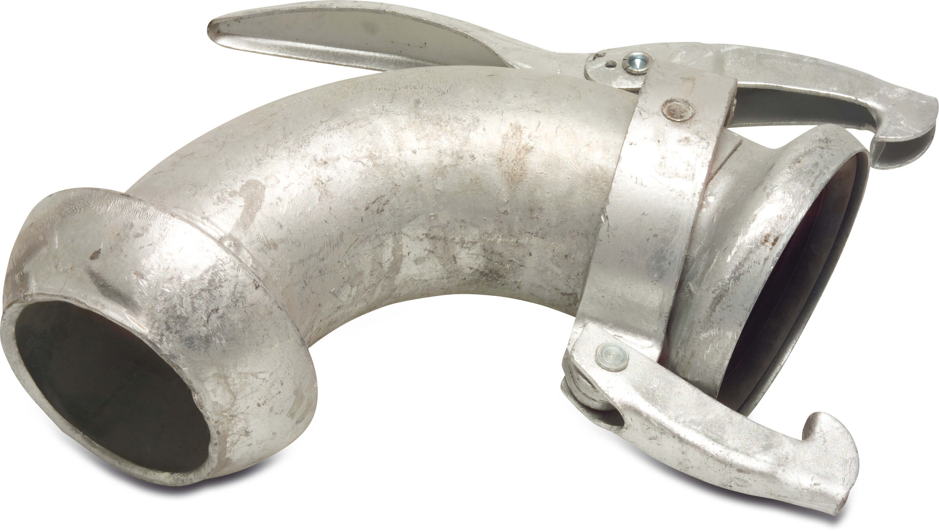 Quick coupler bend 90° steel galvanised 108 mm female part Perrot x male part Perrot type Perrot