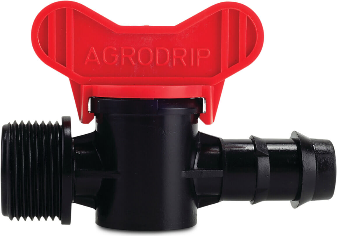 Mini plug valve PP 20 mm x 3/4" barbed x male thread black