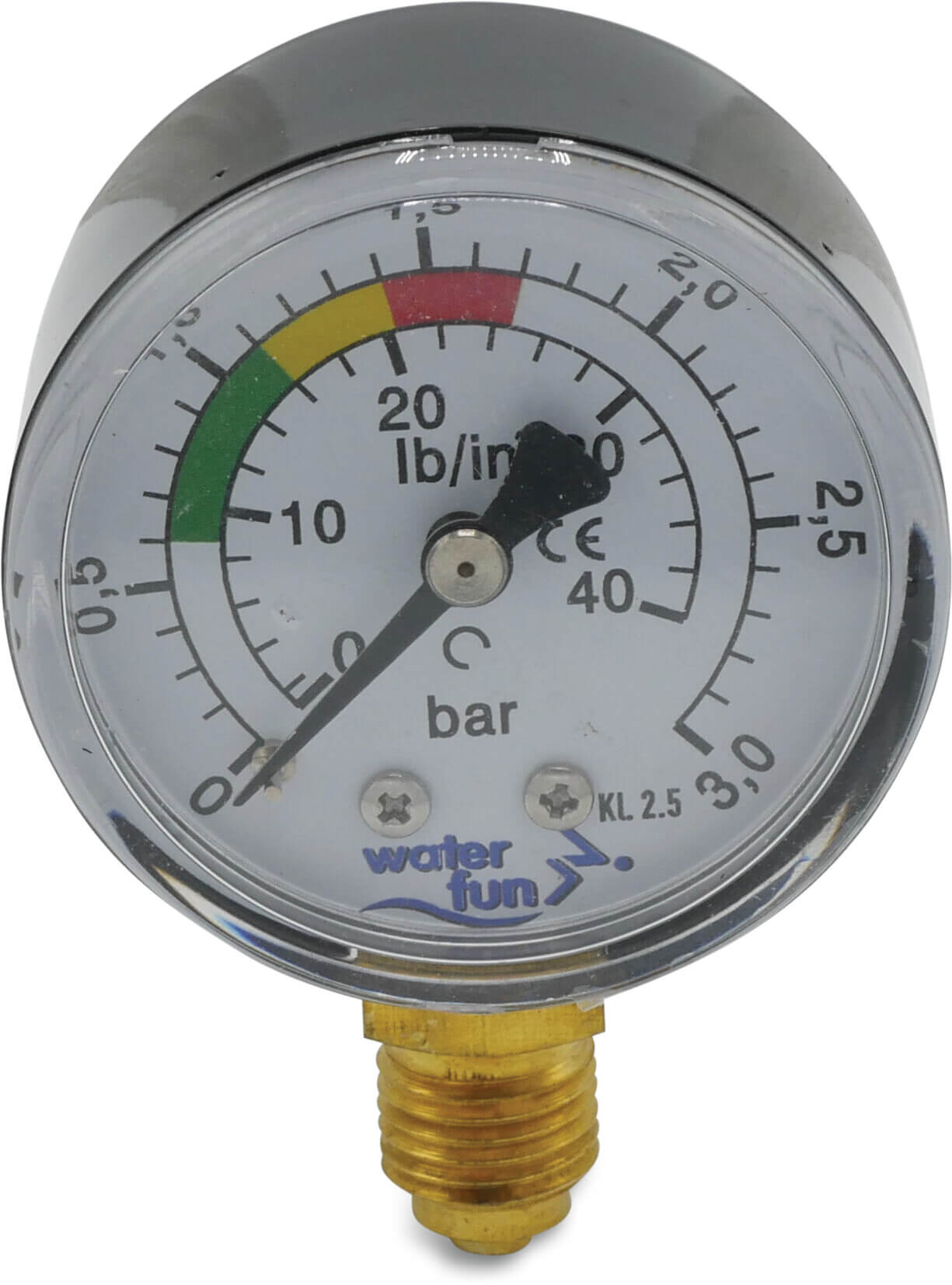 Norsup Manometer 50 mm utv. Gänga 0 - 3 bar svart typ torr botten anslutning 1/4"
