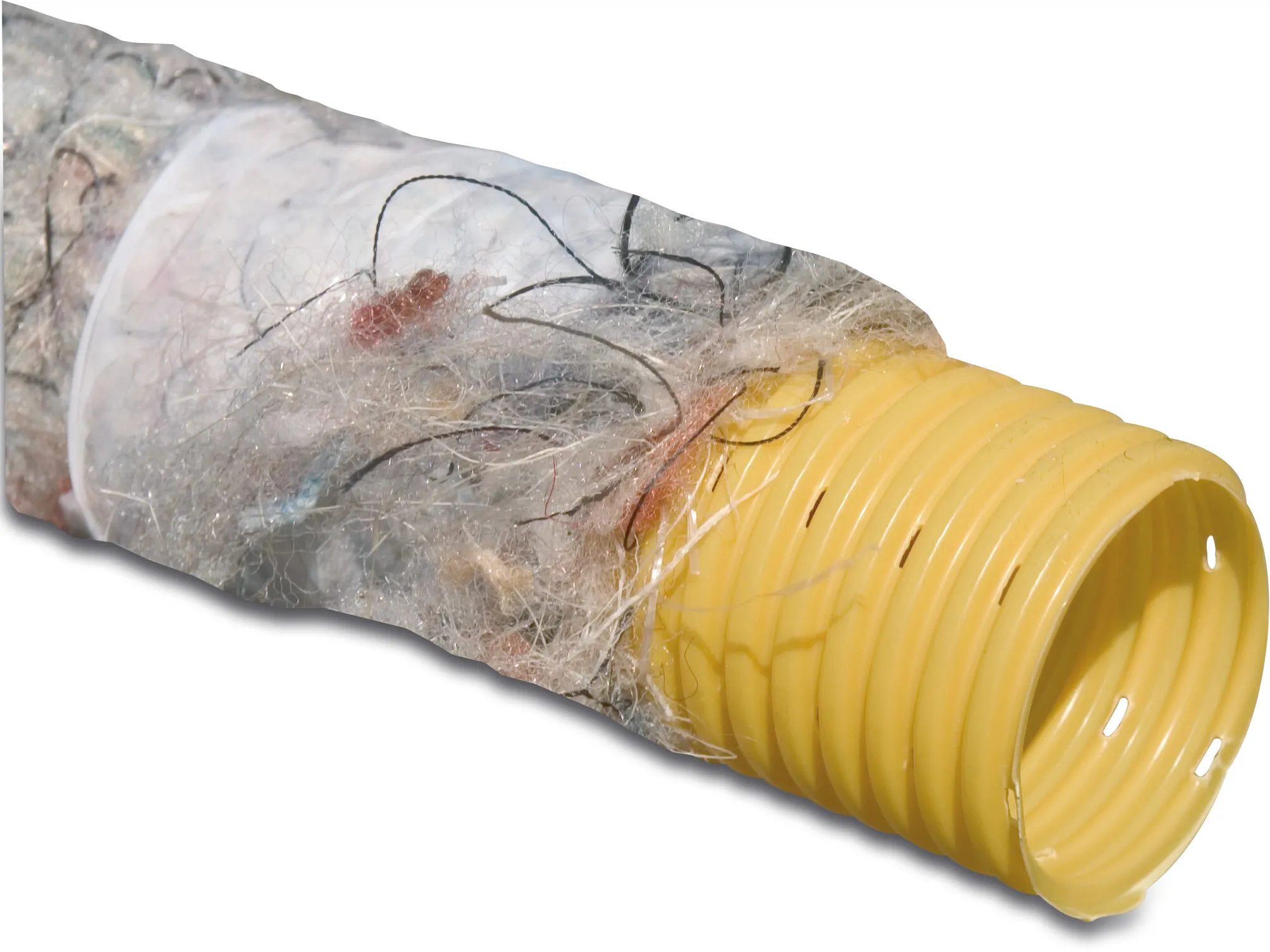 Drainage pipe PVC-U 100 mm click socket x plain yellow 50m KIWA/KOMO type perforated, wrapped with PP fibre 450