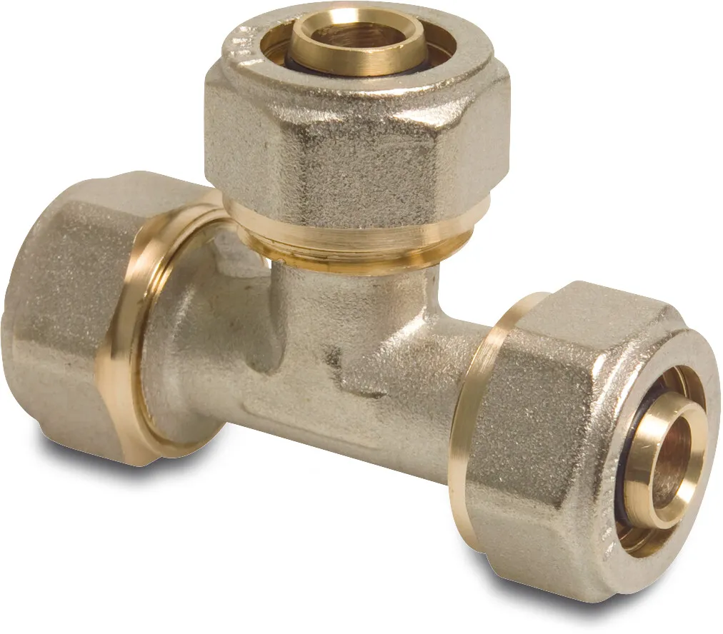 T à 90° laiton nickelé 20 mm à serrer DVGW type Alu-PE-X S1