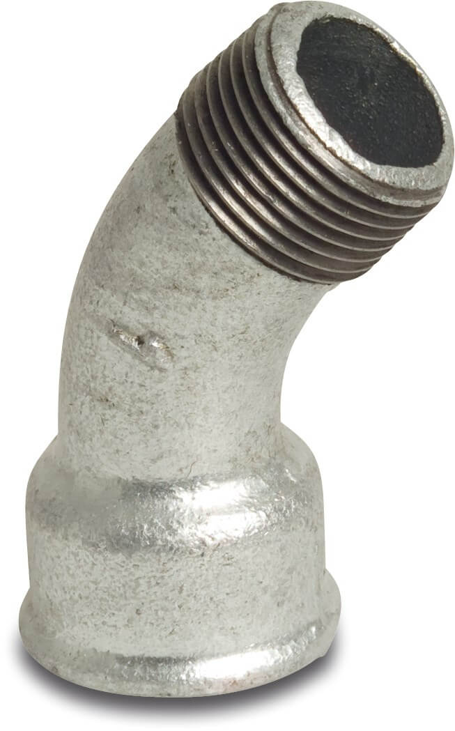 Profec Nr. 40 Bend 45° cast iron galvanised 1/4" female thread x male thread 25bar DVGW