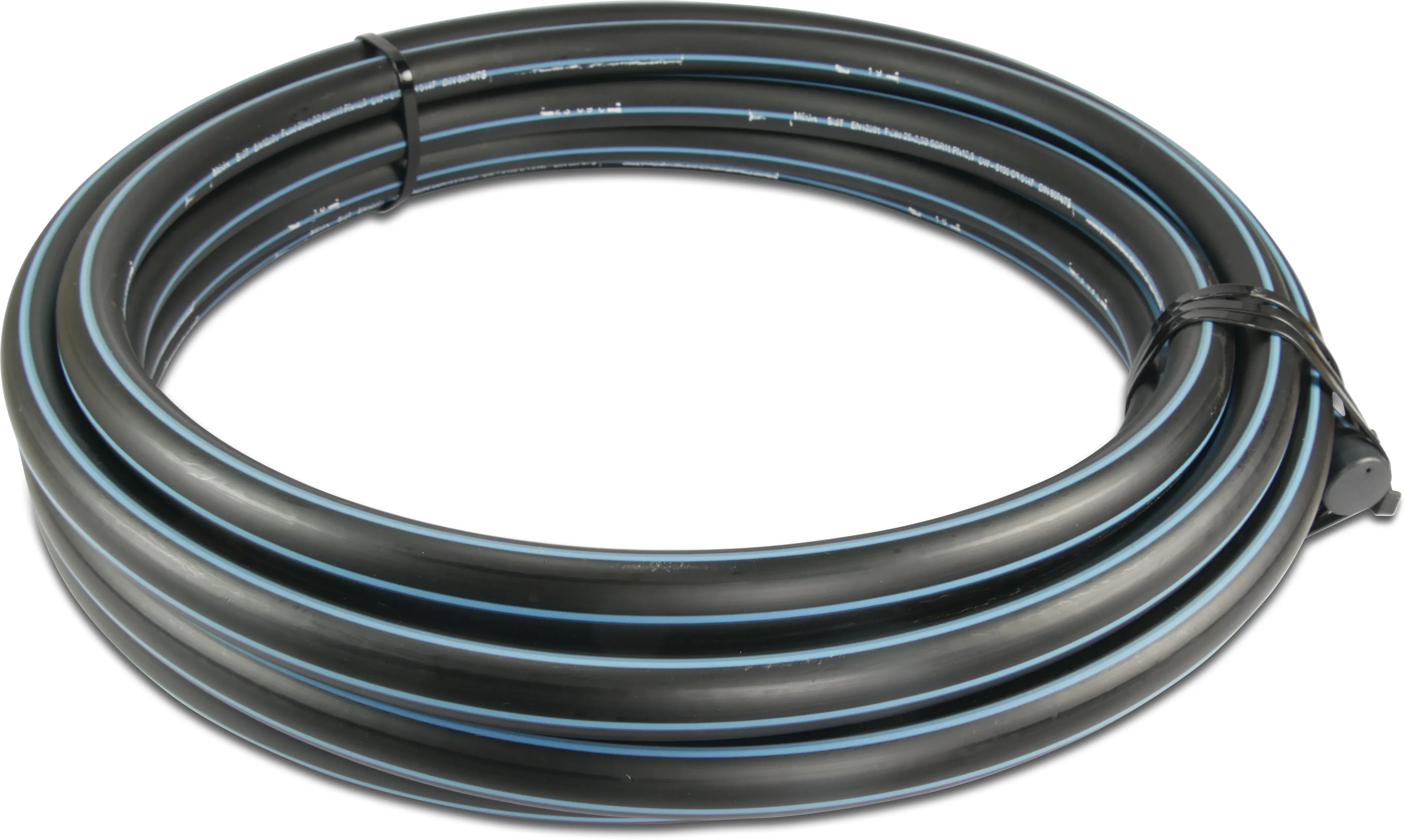 Pressure pipe PE100 25 mm x 2,3 mm plain SDR11 16bar black/blue 100m KIWA