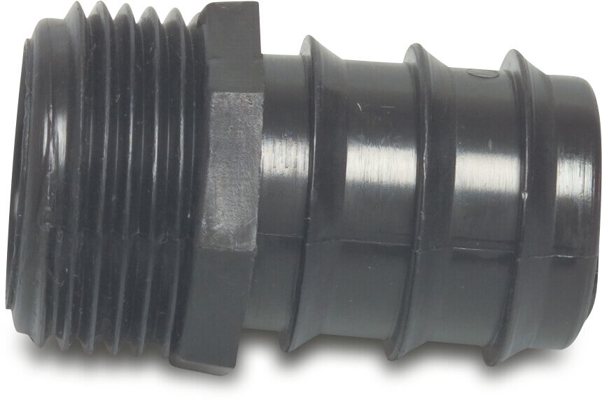 Schlauchtülle PP 1" x 25 mm Außengewinde x Tülle 4bar Schwarz