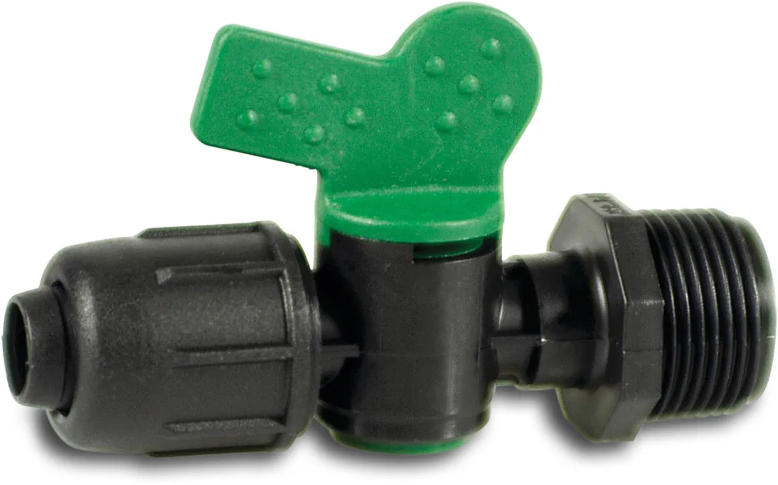 Robinet à tournant conique PP 20 mm x 3/4" lock x filetage mâle 4bar noir/vert