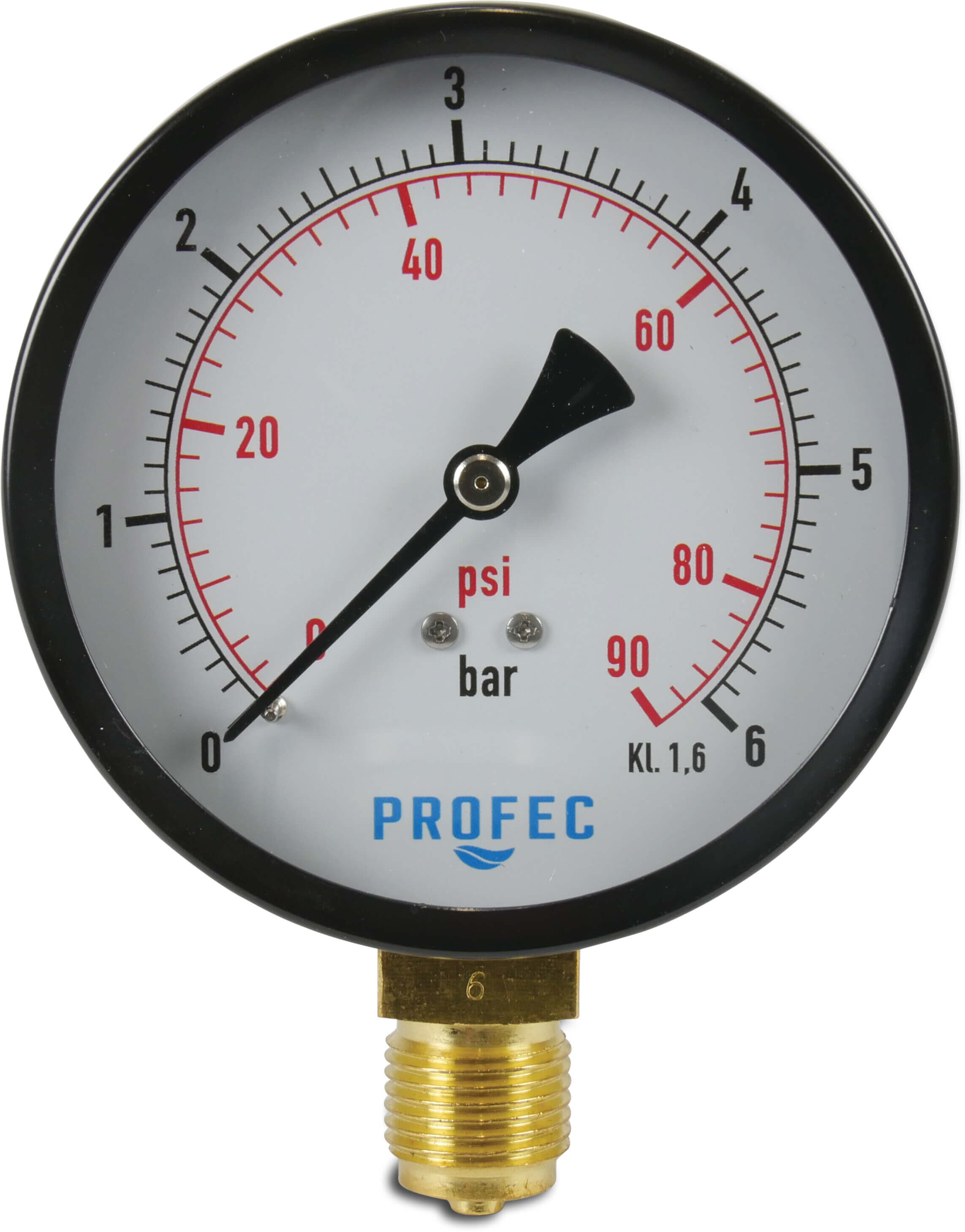 Profec Manometer 100 mm Außengewinde 0 - 6bar Schwarz Typ Trocken Unten 1/2"