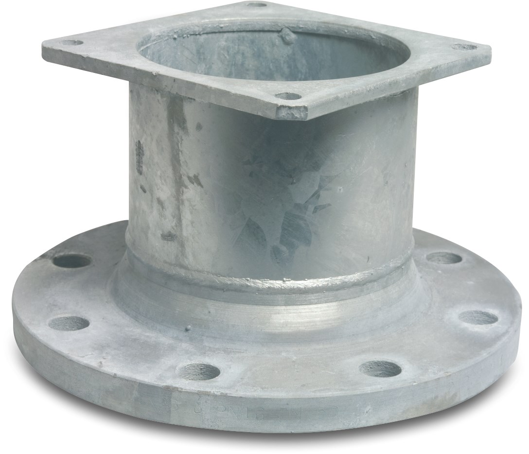 Flange adaptor steel galvanised 6" x DN150 square flange x DIN flange DN150 PN10/16