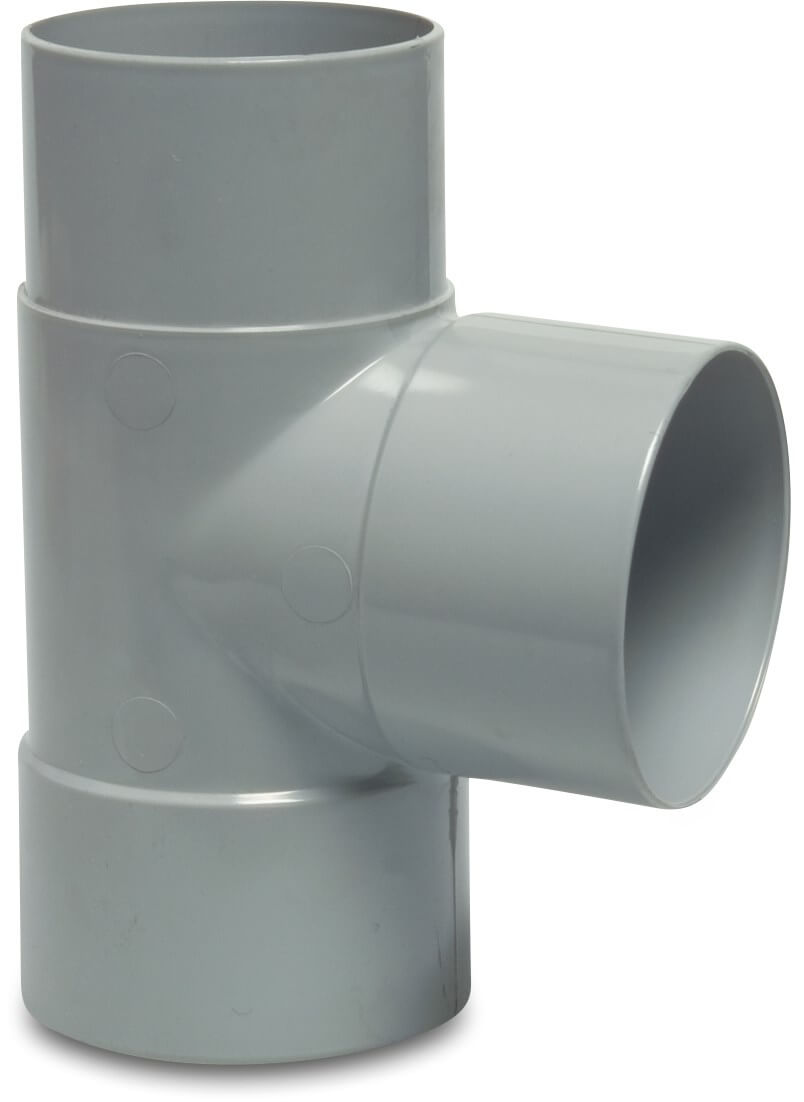 T-piece 87° PVC-U 60 mm glue socket x glue socket x insert (in pipe) grey