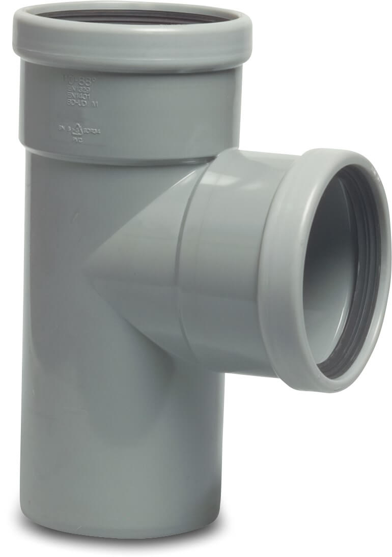 Drainage T-piece 87° PVC-U 110 mm SN4 ring seal x ring seal x spigot grey KOMO/BENOR