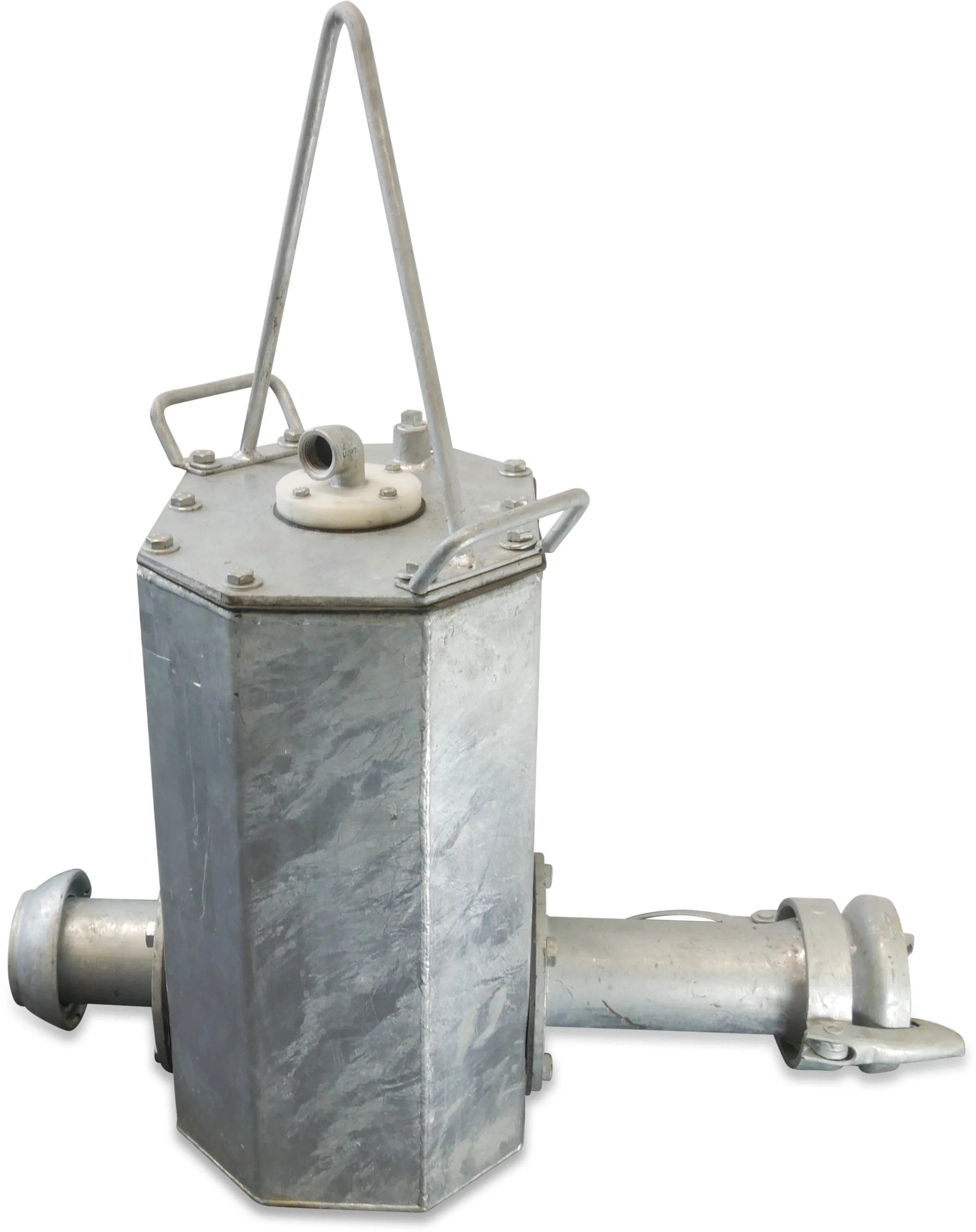 Ontluchter met snelkoppelingen staal gegalvaniseerd 108 mm M-deel Perrot x V-deel Perrot
