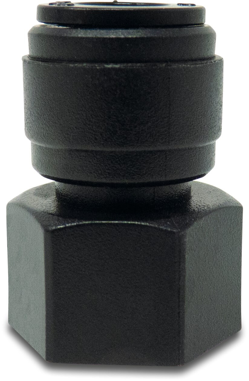 Adaptor socket POM 4 mm x 1/8" push-in x female thread 20bar black WRAS type with gasket