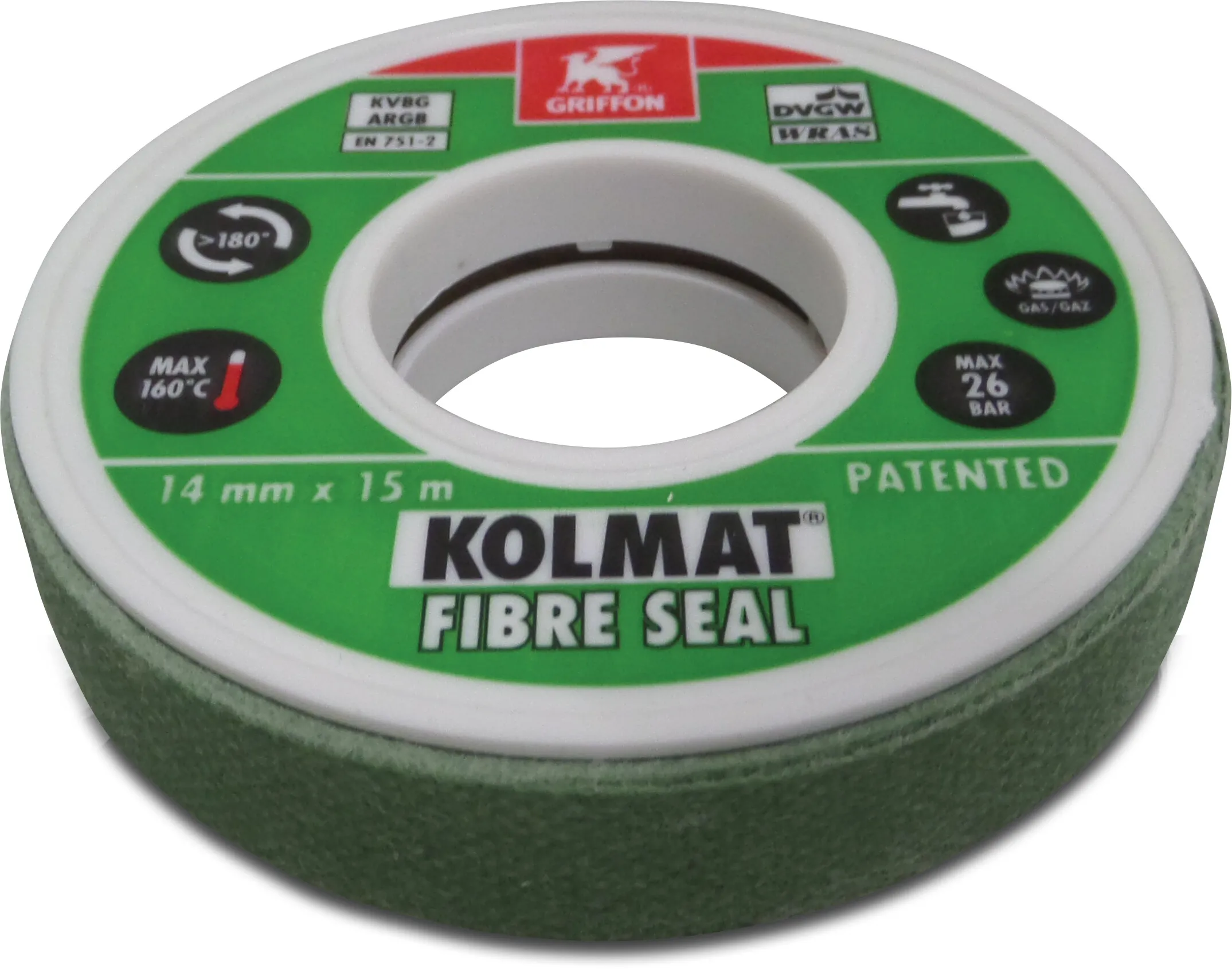 Griffon Fibre seal 12 mm green 15m DVGW/GASTEC/WRAS type Kolmat label NL/FR