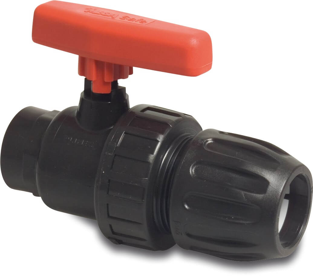 Profec Ball valve PP 20 mm x 1/2" compression x female thread 10bar black type Safe 501