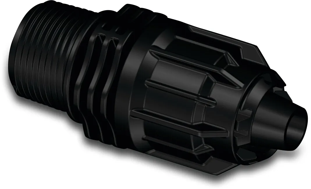Overgangsstuk PP 16 mm x 3/4" quick joint x buitendraad 4bar zwart