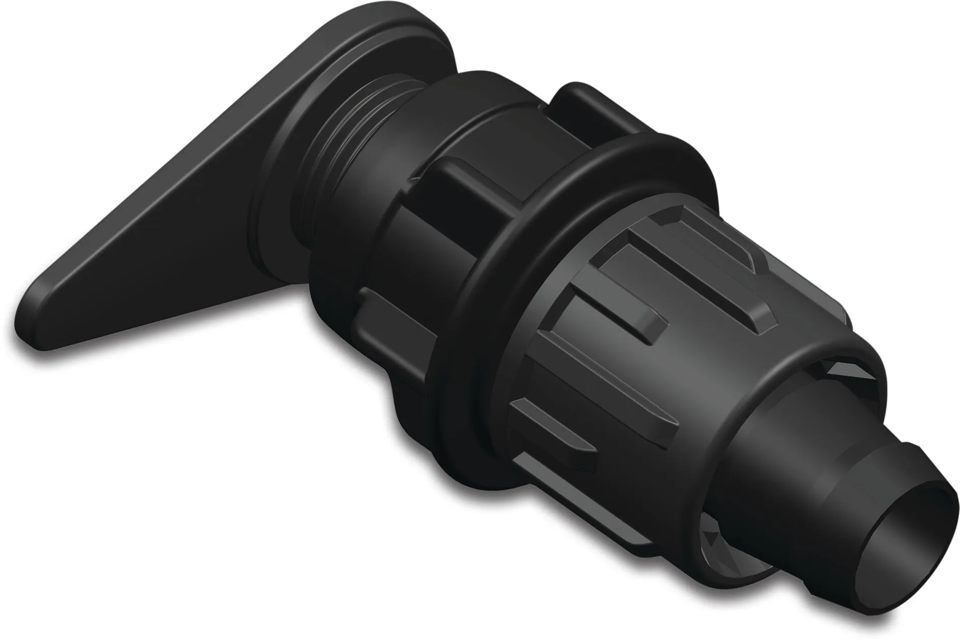 Overgangsstuk platoprolbare slang PP 22 mm tape x plat oprolbare slangverbinding 6bar zwart