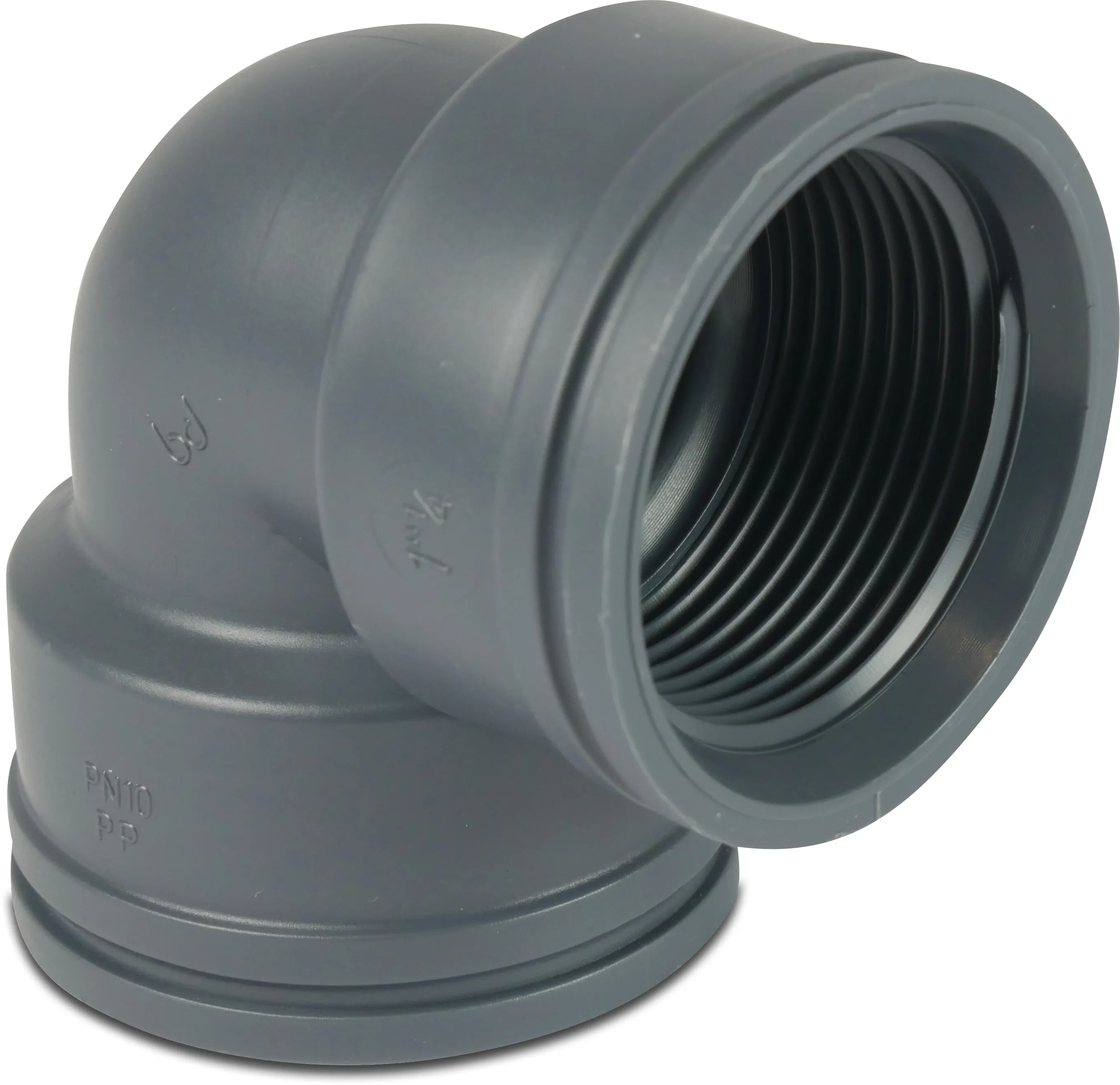 Coude à 90° PP 2" filetage femelle 10bar gris