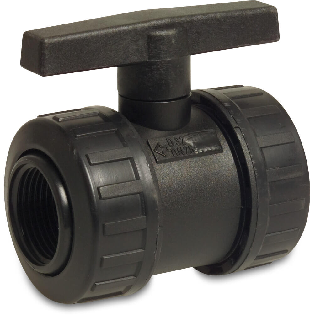 Kugelhahn PP 1" Innengewinde 6bar Schwarz
