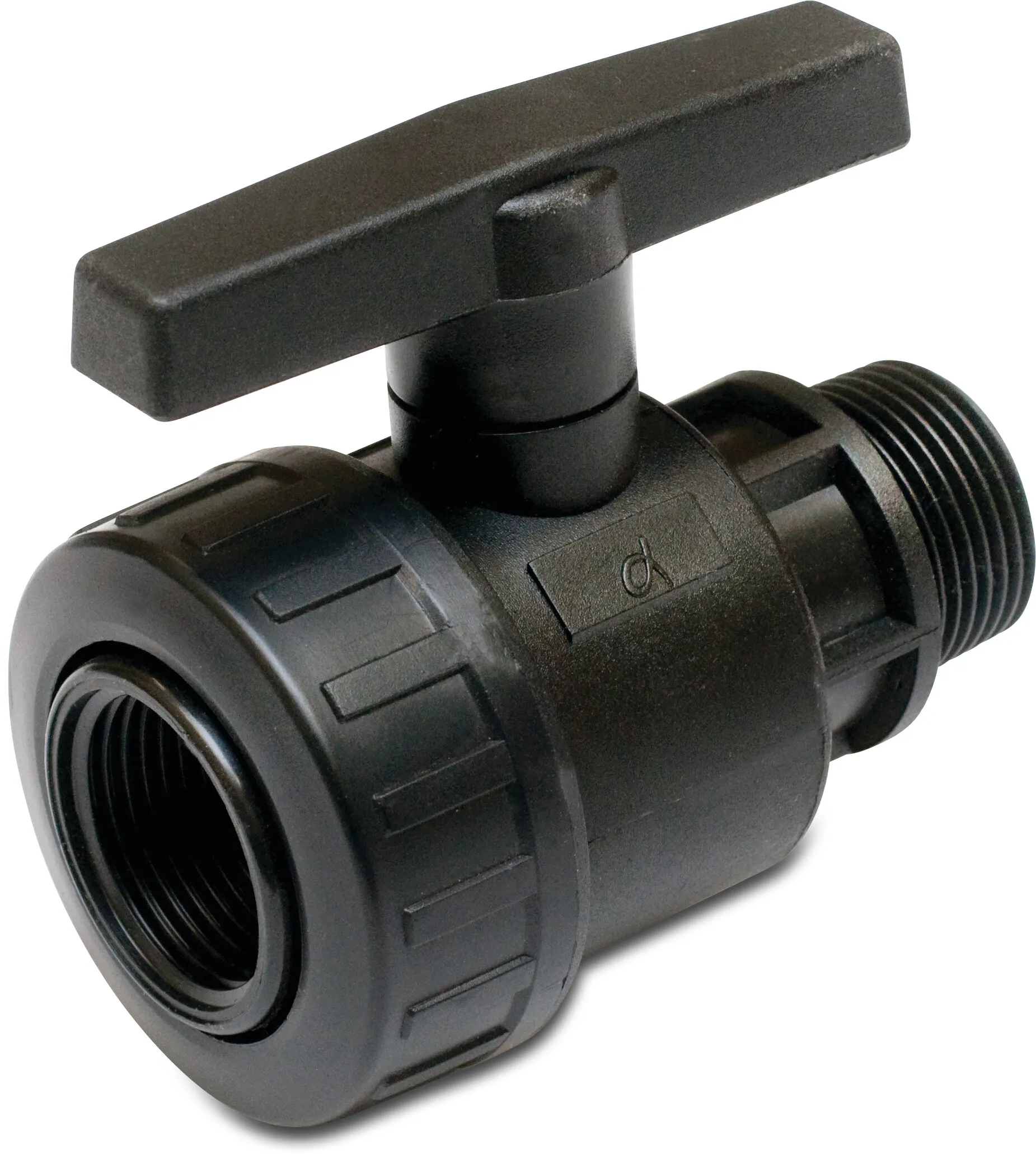Ball valve PP 3/4" female thread x male thread 6bar black
