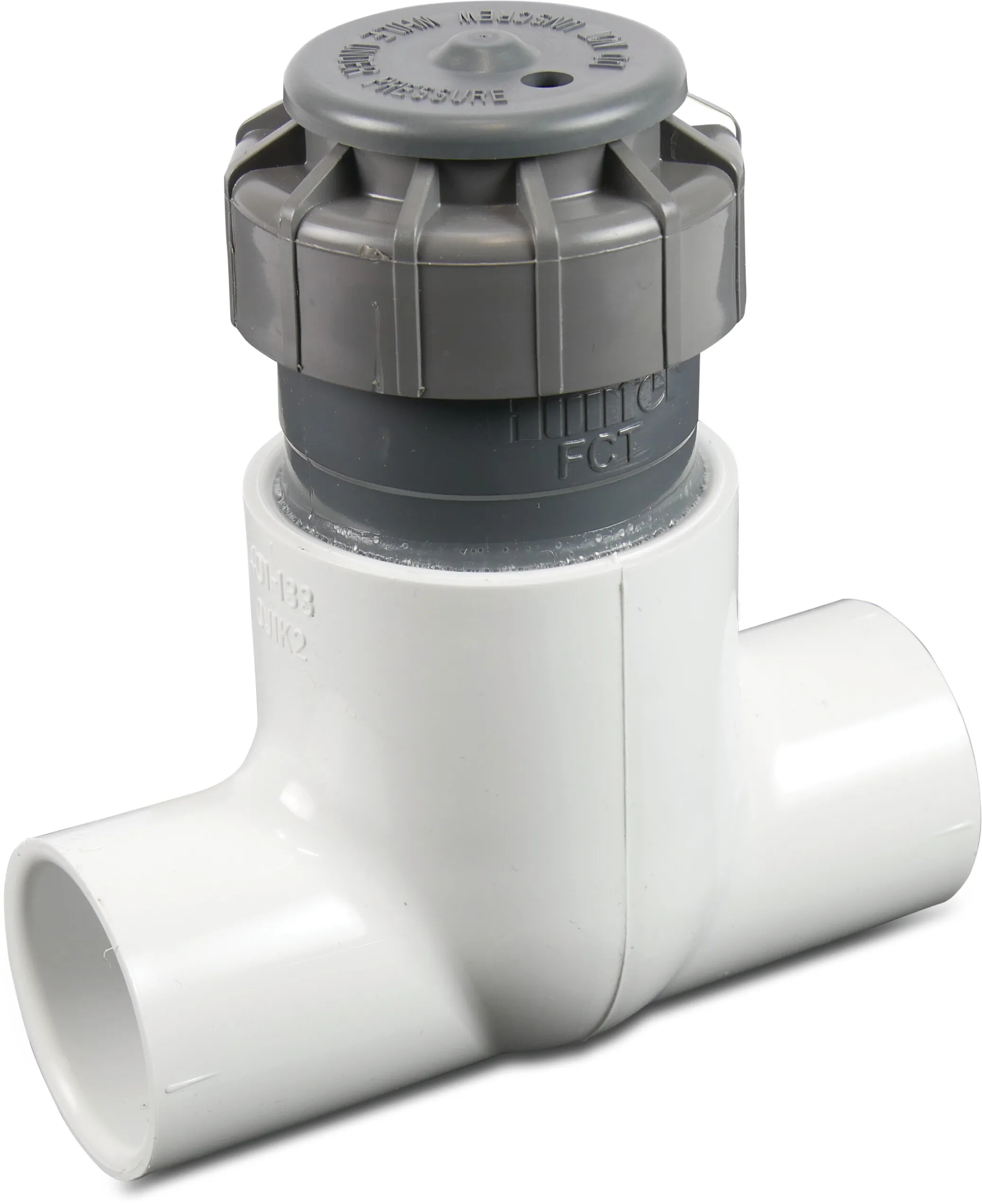 Hunter T-piece 90° PVC-U 40 mm x 40 mm x 2" glue connection x glue connection x female thread grey type FCT-208