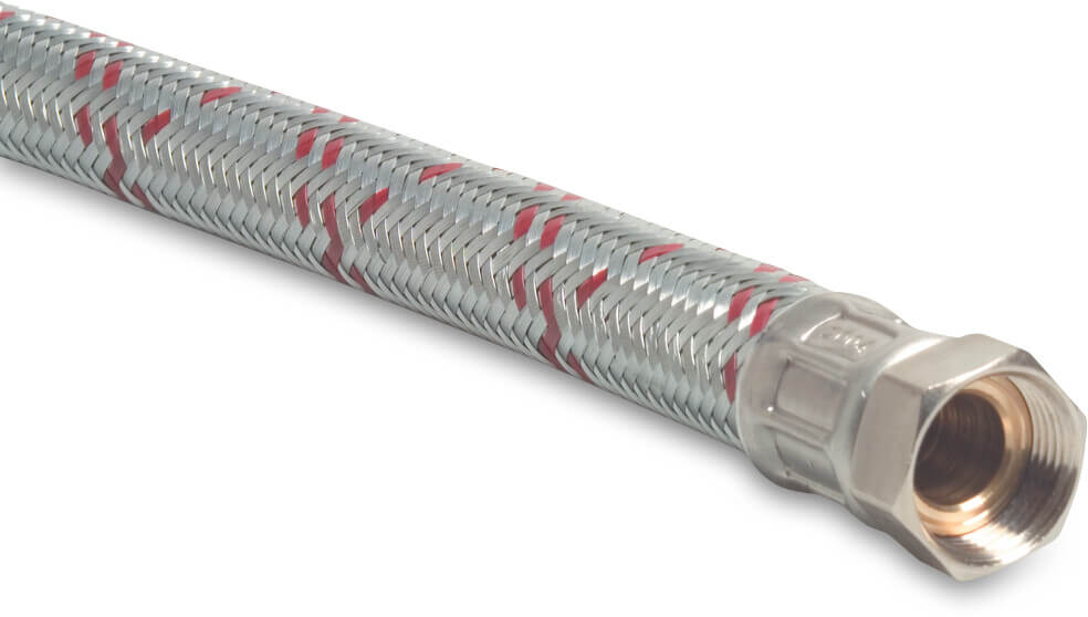 Braided hose galvanised steel galvanised 1" male thread x female threaded nut 8bar DN25 50cm stainless steel DVGW/KIWA type straight