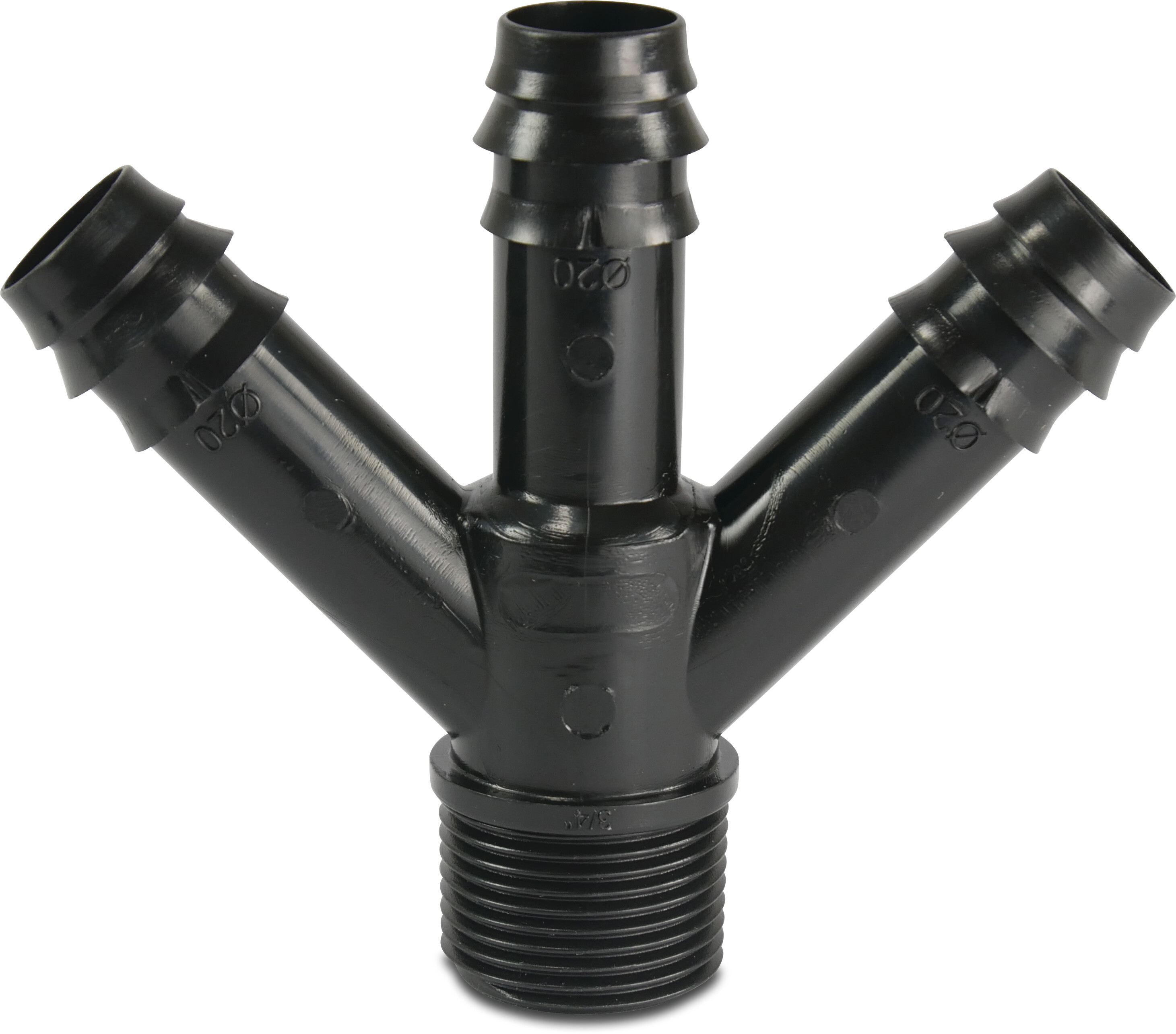 3-way distributor POM 4bar barbed x male thread black