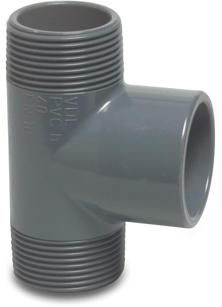 VDL T-Stück 90° PVC-U 1" x 32 mm x 1" Außengewinde x Klebemuffe x Außengewinde 10bar Grau