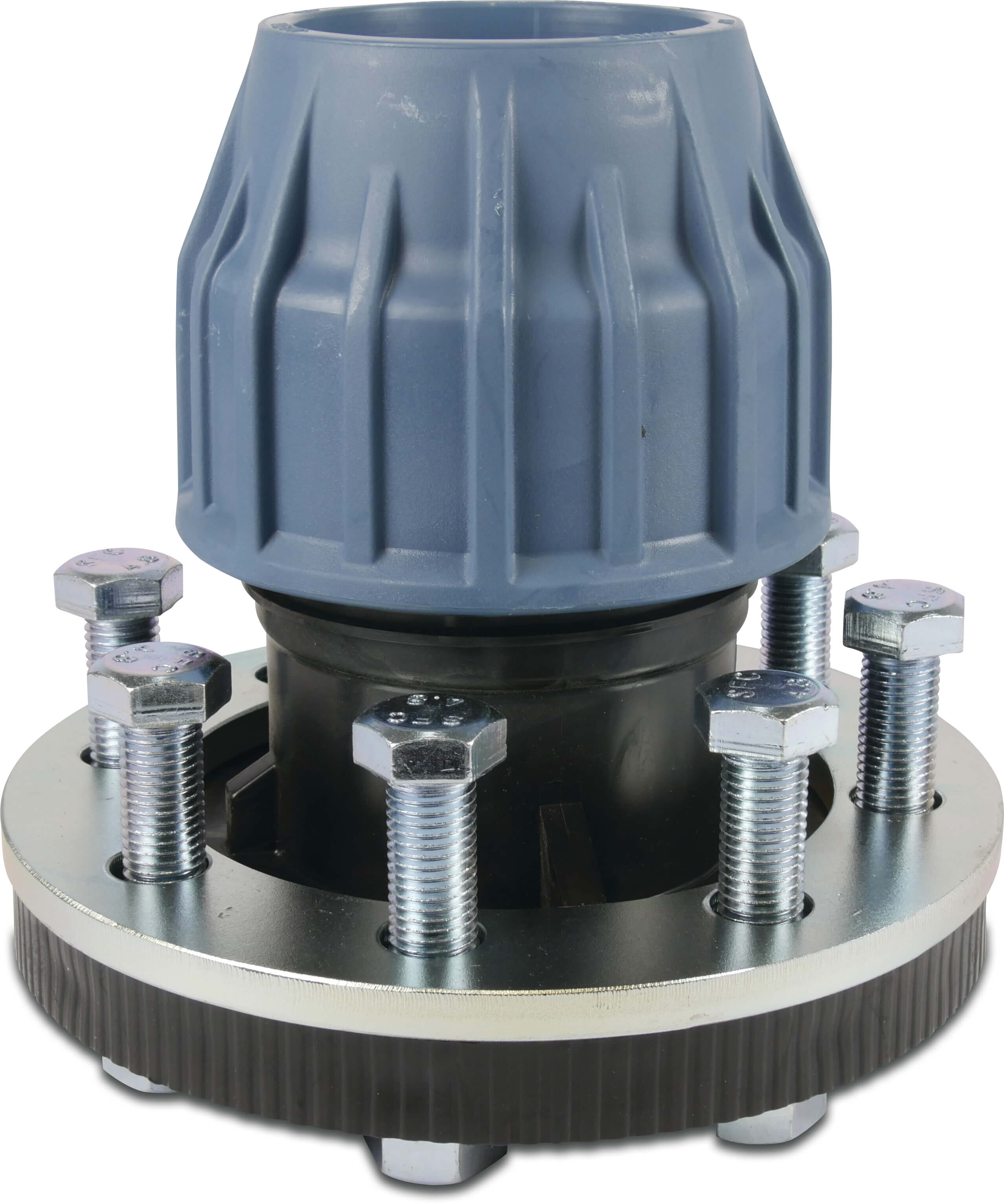 Jason Flangeovergang PP DN80 x 3" x 90 mm DIN flange x spænd 16bar DN80 sort/blå PN16 DVGW/KIWA/WRAS/SVGW type EZ