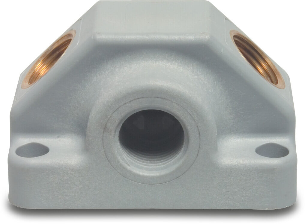 Wall plate 2-way PVR/brass 1/2" female thread 12,5bar DN15 grey