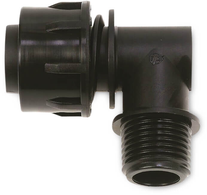 Tavlit Unionsböj 90° PP 16/17 mm x 1/2" tejp x utvändig gänga 8bar