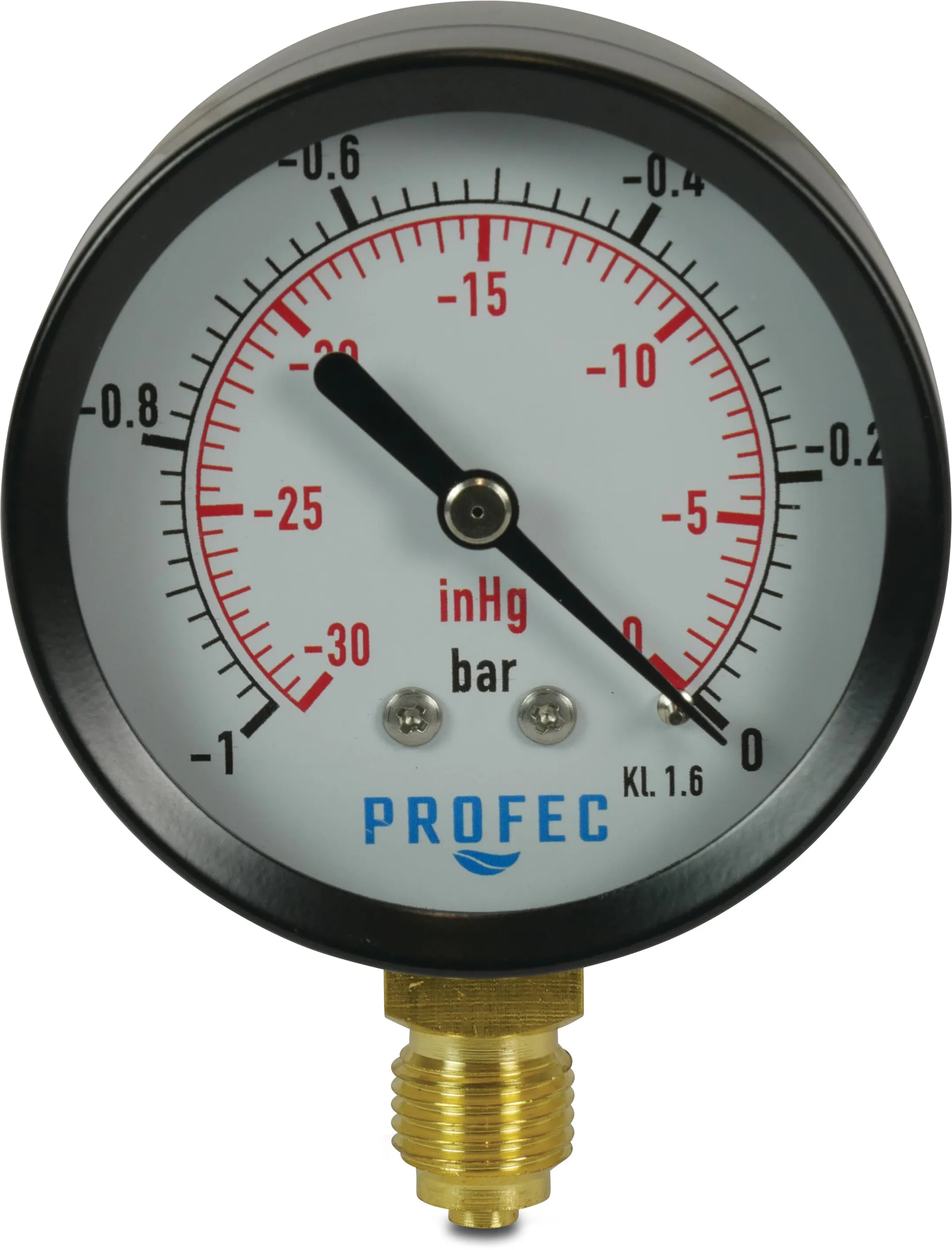 Profec Manometer 63 mm Außengewinde -1 - 0bar Schwarz Typ Trocken Unten 1/4"