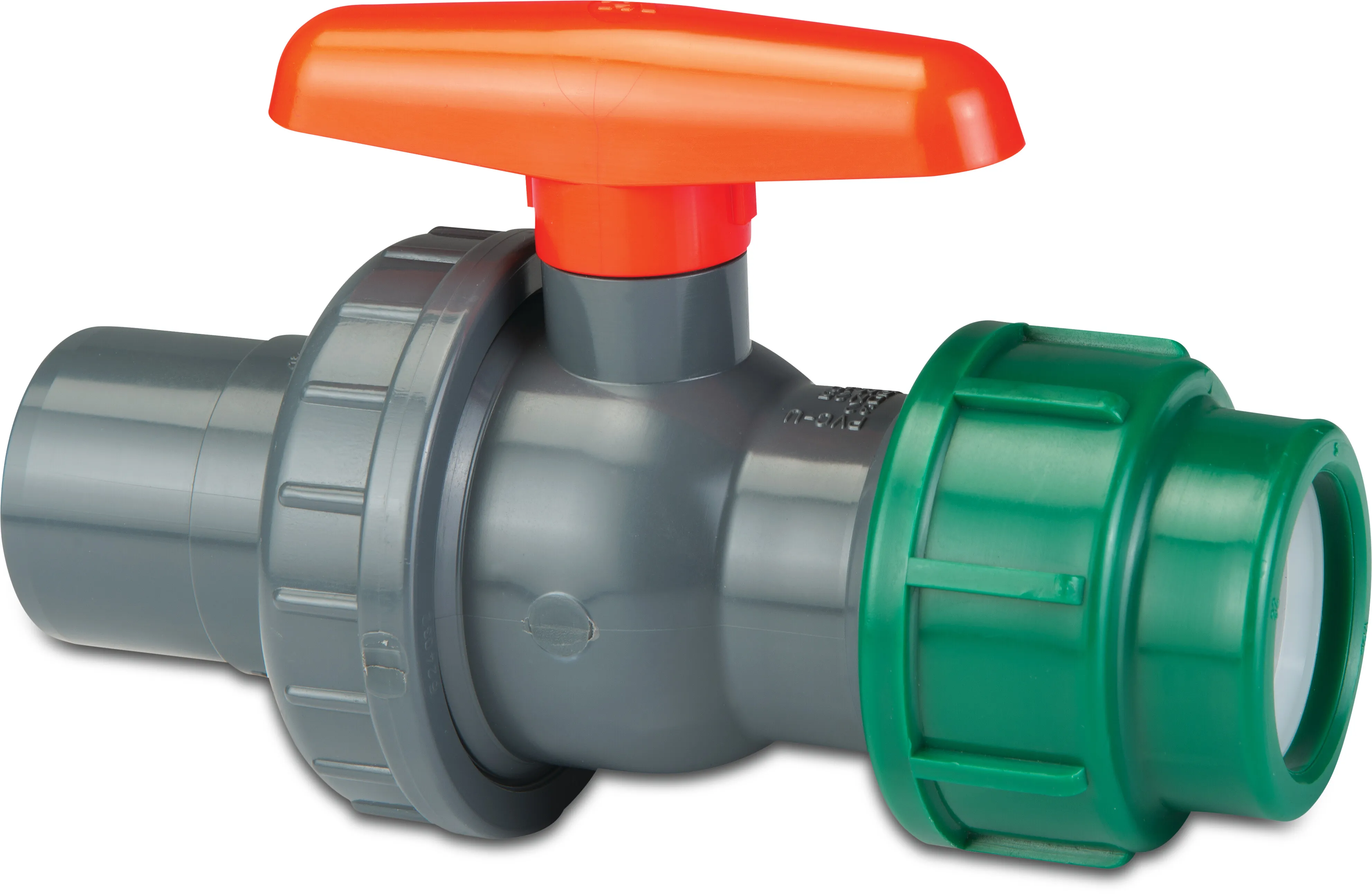 VDL Kugelhahn PVC/PE 32/40 mm x 32 mm Klebemuffe/Klebestutzen x Klemm 10bar DN20 Grau/Grün