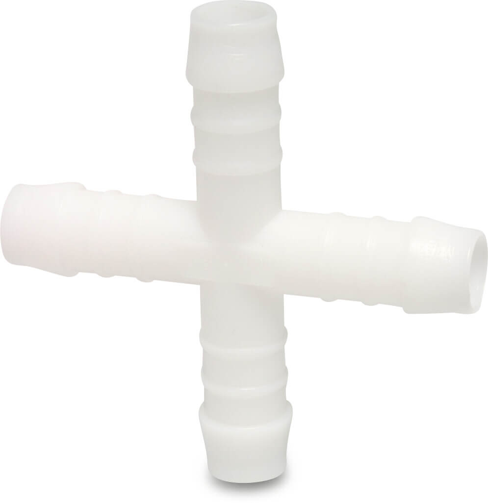 Hose tail cross-piece nylon 12 mm hose tail 10bar white