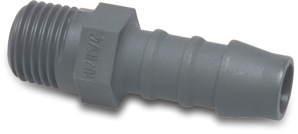 Hose tail adaptor nylon 1/8" x 4 mm male thread x hose tail 16bar grey