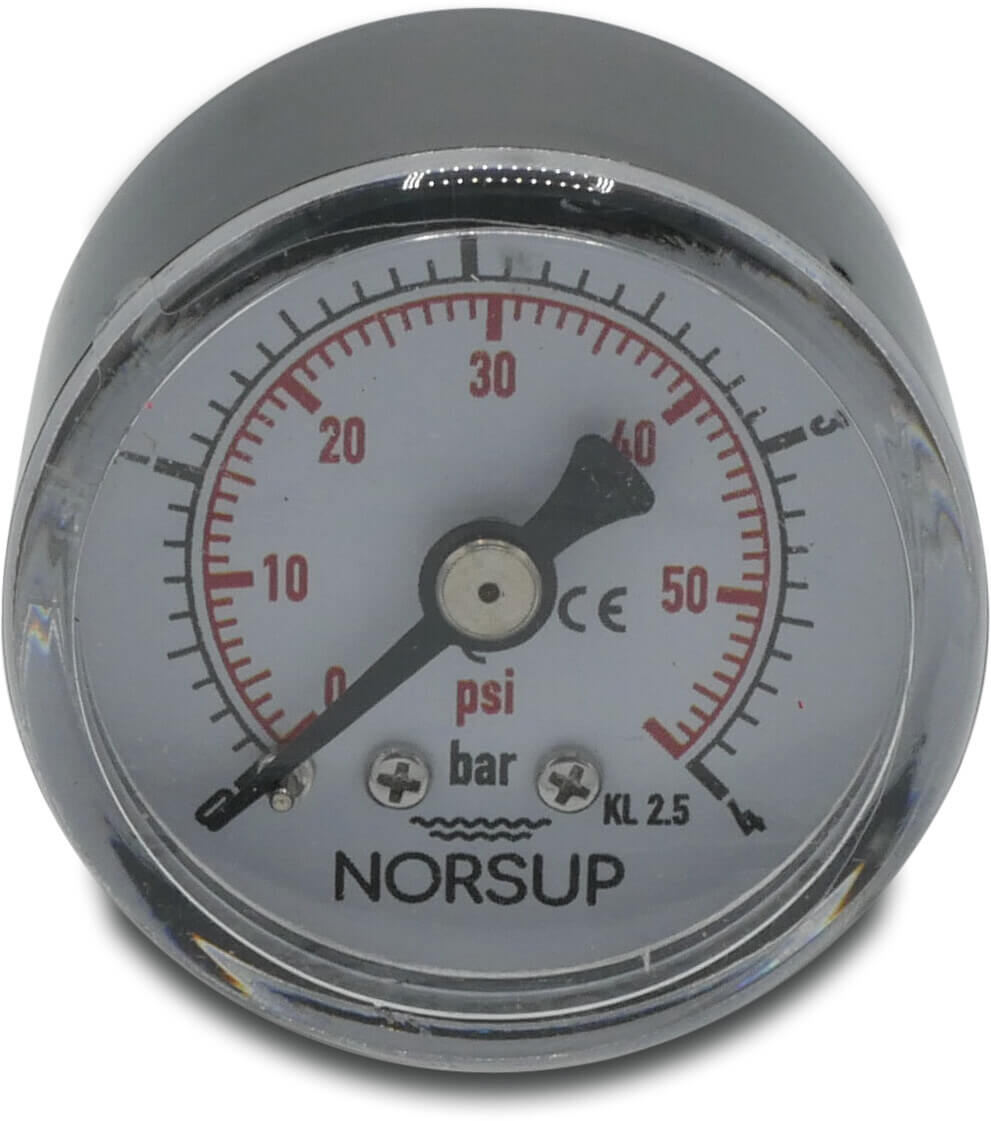 Norsup Manometer 40 mm udv. gevind 0 - 4bar sort type tør bund tilslutning 1/8"