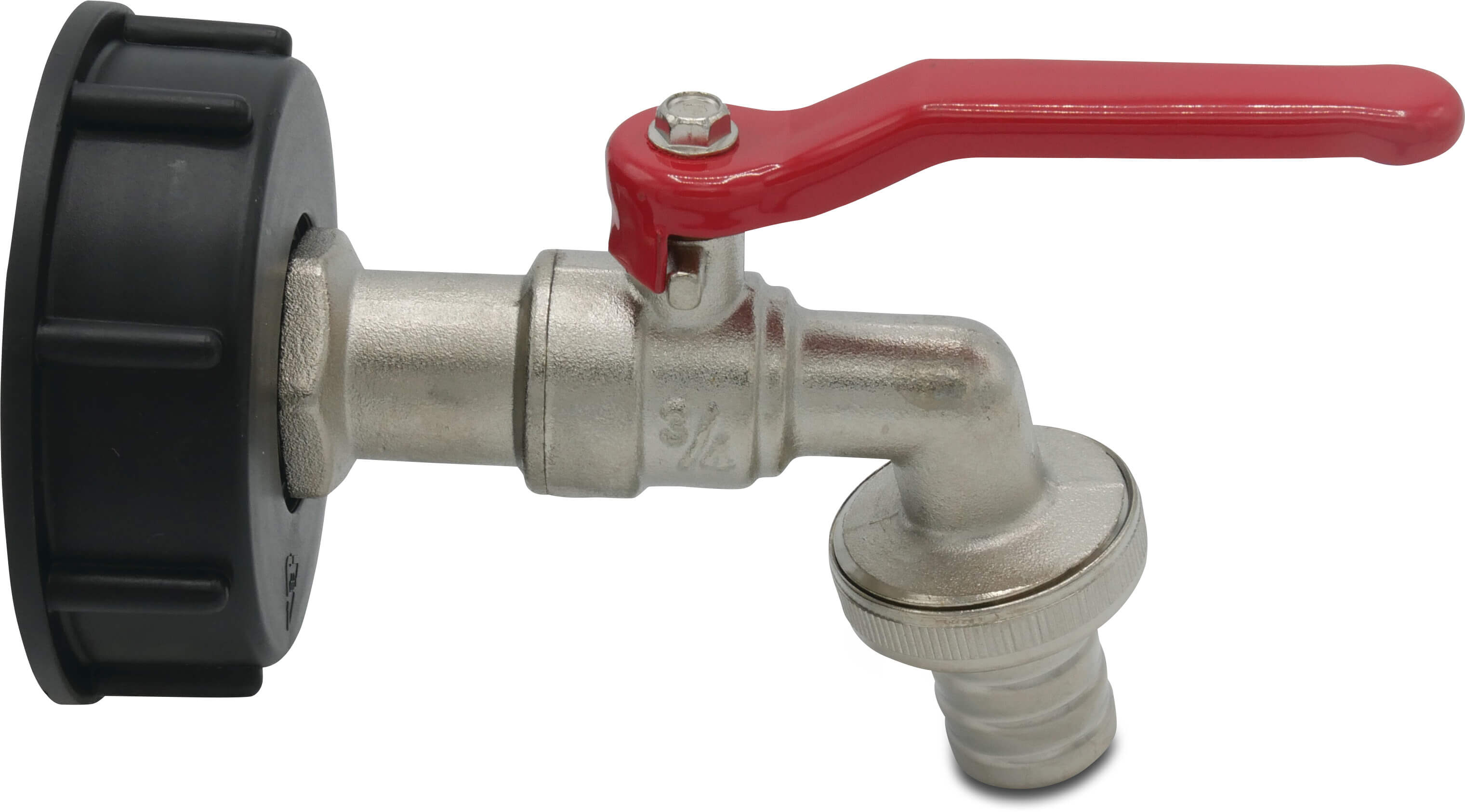 Profec Kugelauslaufhahn für IBC Tank Messing Vernickelt S60 x 2" x 3/4" Außengewinde x Schlauchtülle