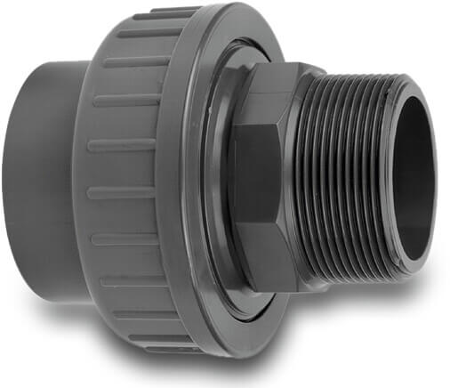 VDL Union adaptor PVC-U 1/2" x 20 mm male thread x glue socket 16bar grey