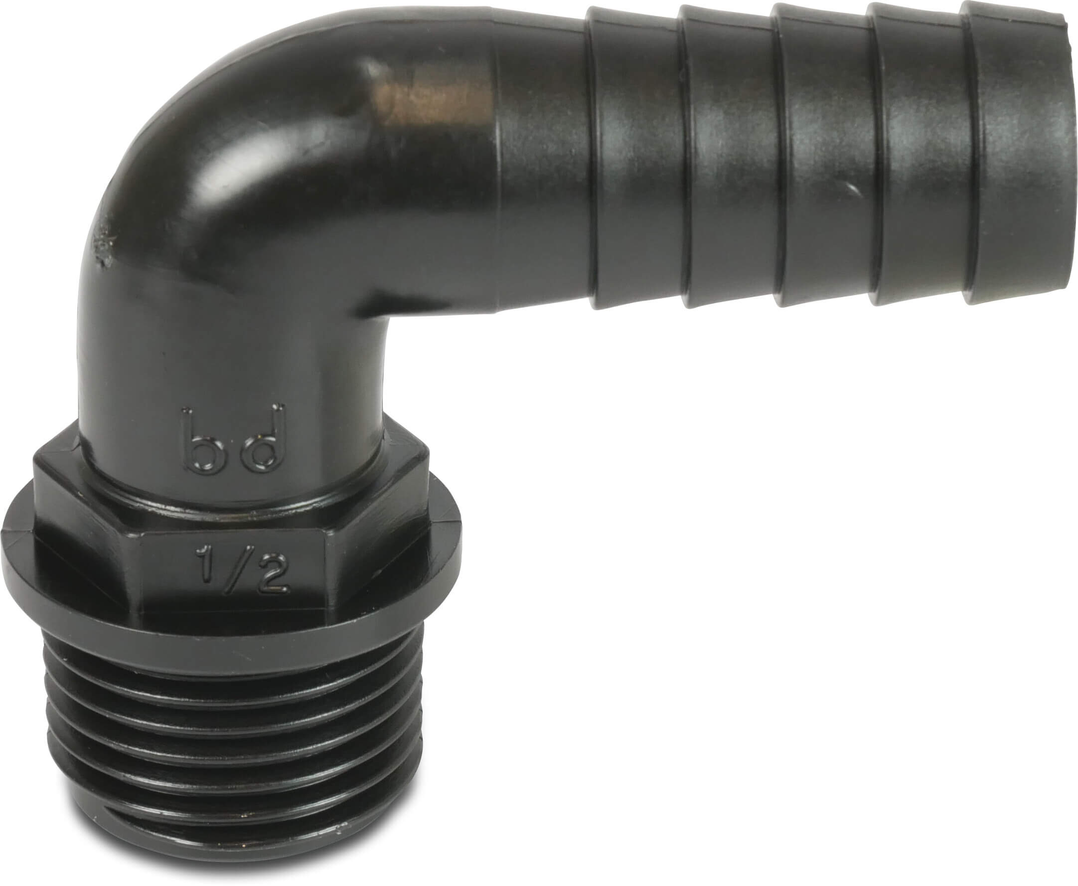 Hose tail elbow 90° PP 4bar male thread x hose tail black