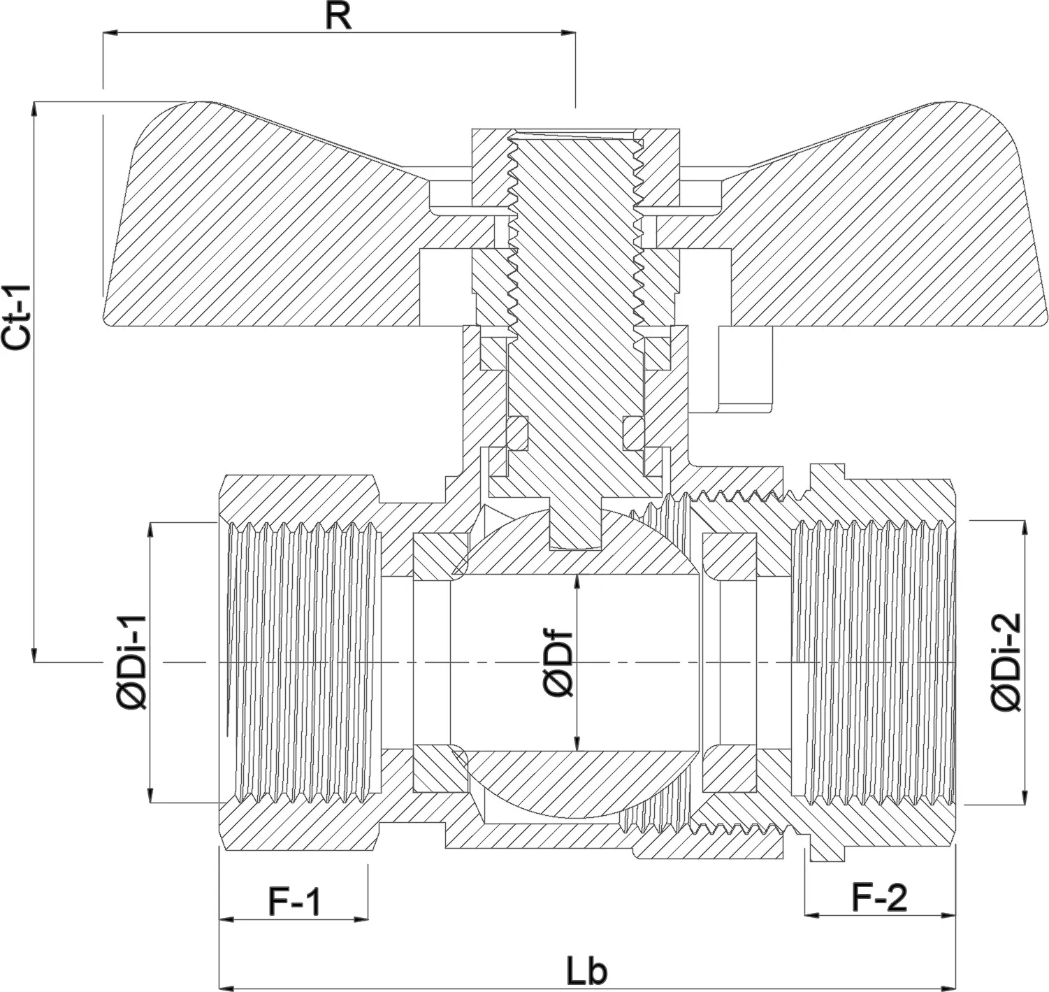 Profec 2-piece ball valve stainless steel 316 3/8" female thread 50bar