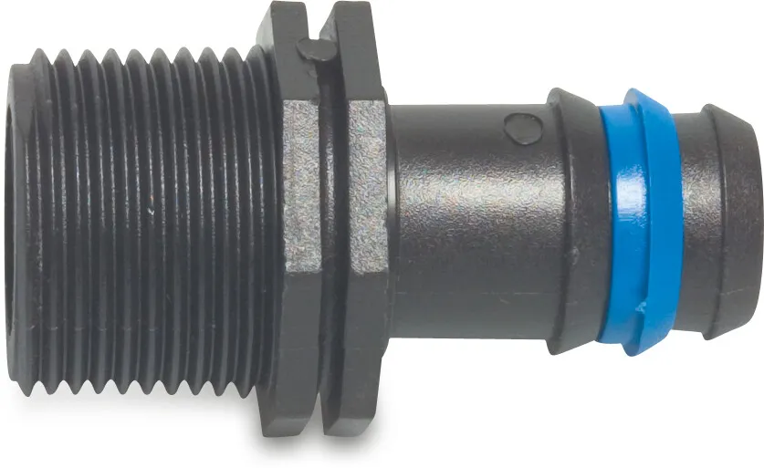 Slangstos PP 1/2" x 20 mm utvändig gänga x hulling 4bar svart type säkerhet