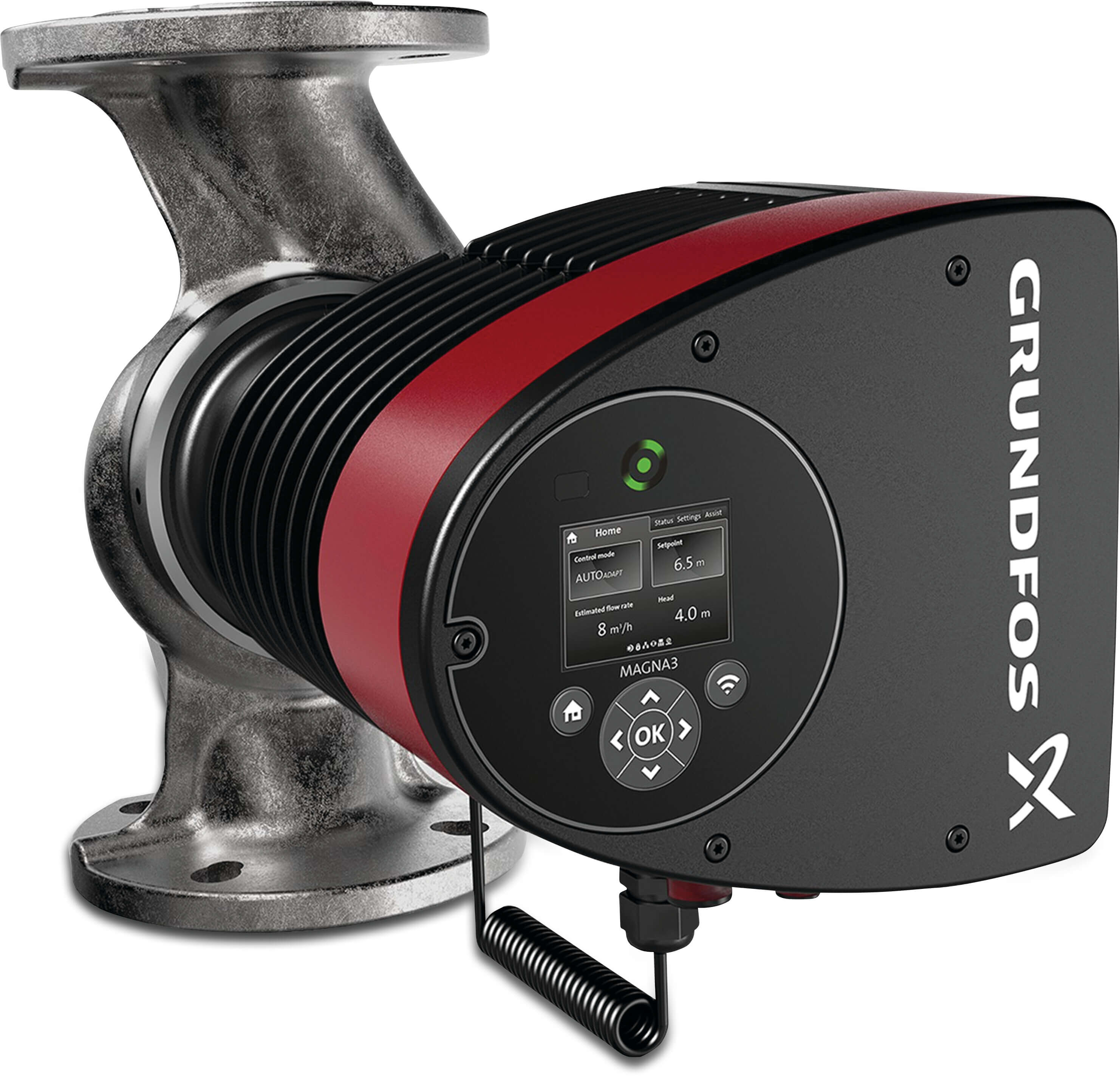 Grundfos Variable speed circulation pump stainless steel DN40 flange 10bar 0.8A 230VAC black/red WRAS type MAGNA3 40-40FN (220)