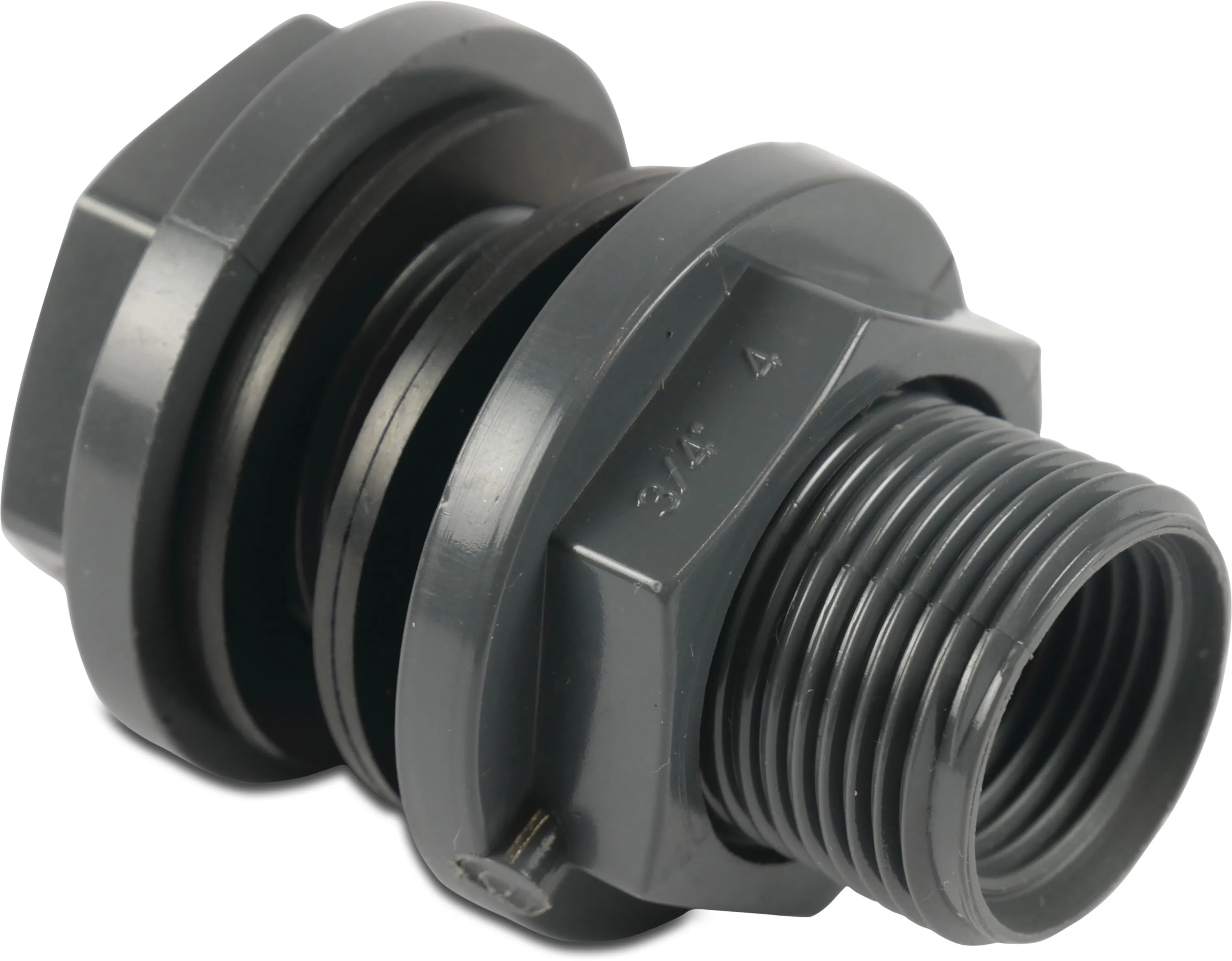 Bulkhead fitting PVC-U 10bar glue socket x male thread x female thread grey