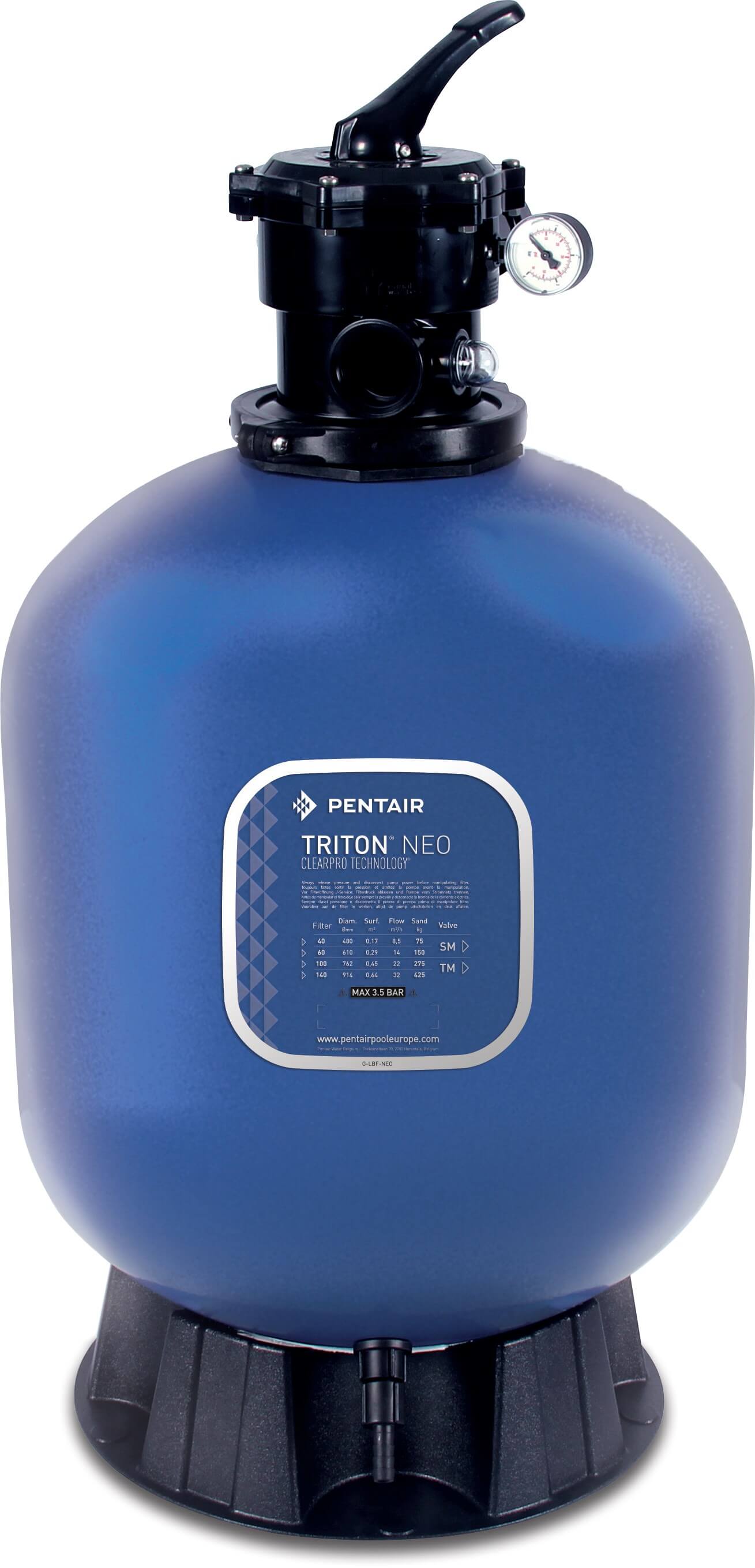 Pentair Sand filter fibreglass-reinforced polyester 1 1/2" female thread 3,5bar blue type Triton® F-19T6-NEO-CP