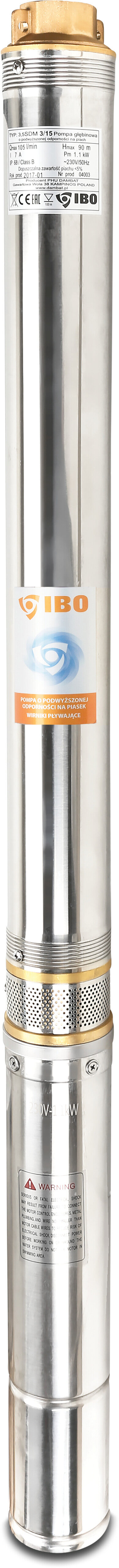 Deep well pump 1 1/2" female thread 11,9A 230VAC with 20m cable type SDM 3/23 with capacitor - oil cooling