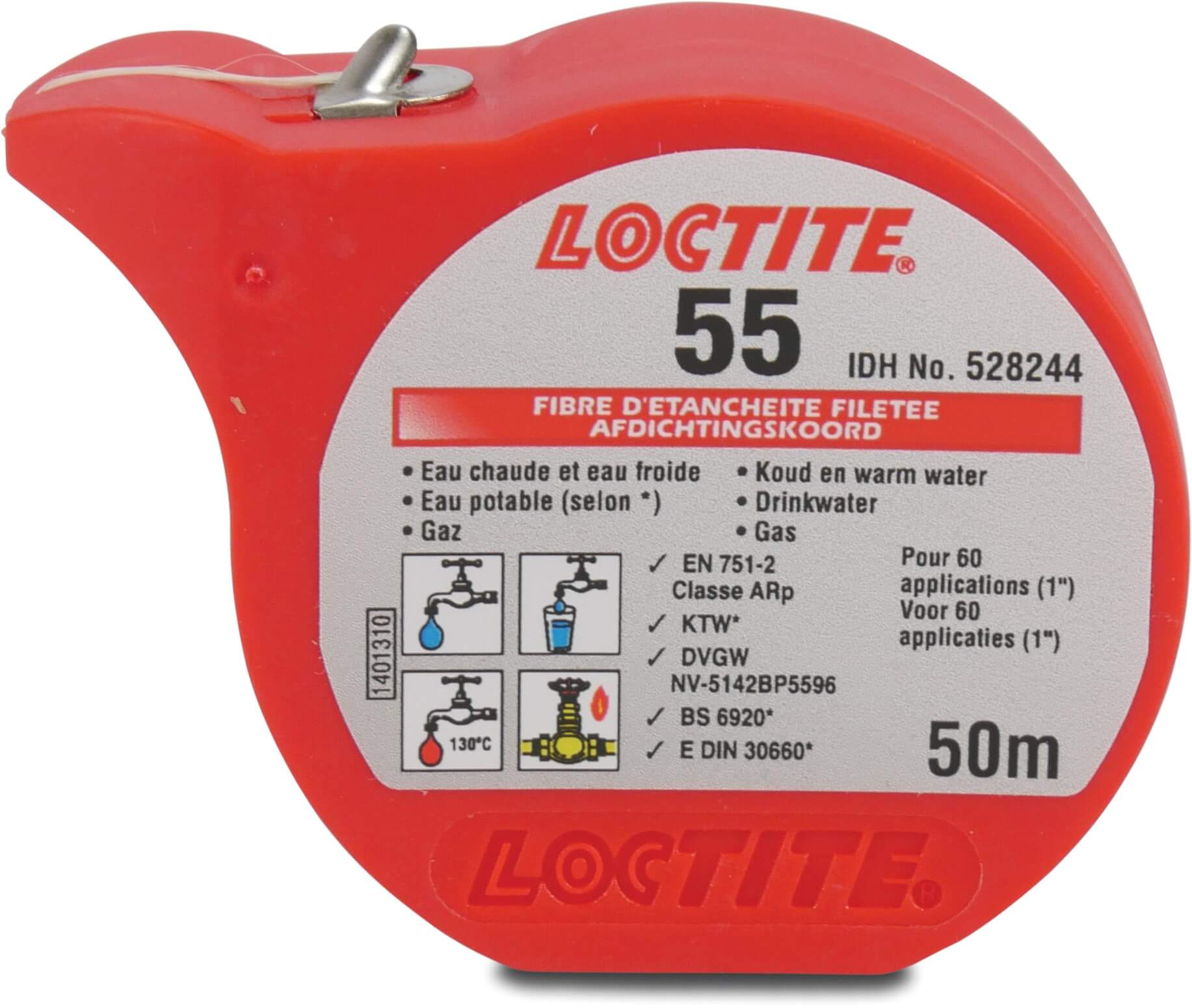 Loctite Pipe thread sealant nylon fibre white 50m in blister DVGW/WRAS type 55